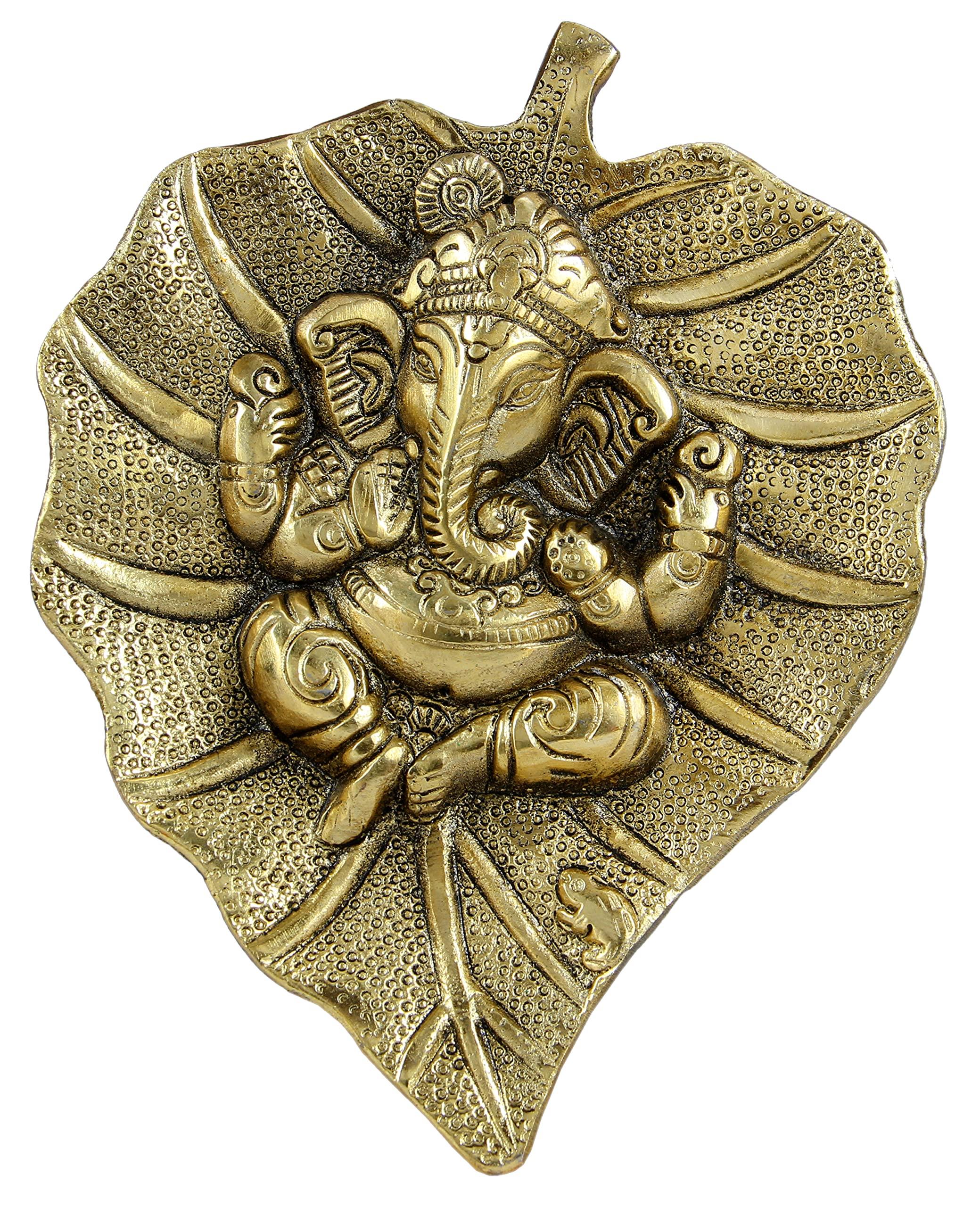 Charmy Crafts Metal Ganesha On Leaf, Wall Hanging Article for Wall Decor, Wedding Gifts, Best for Housewarming, Room Decor (Golden)
