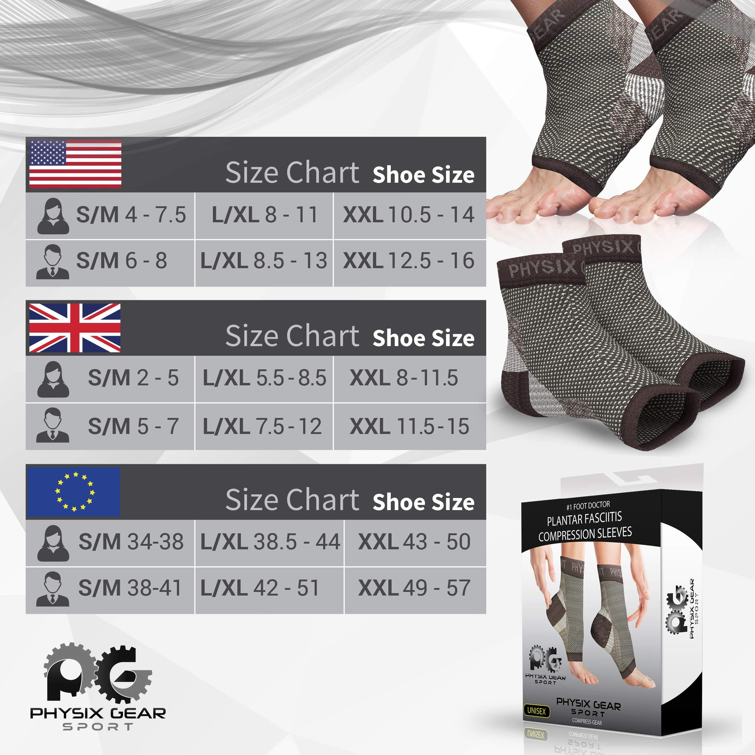 Physix Gear Sport Plantar Fasciitis Socks with Arch Support for Men & Women - Ankle Compression Sleeve, Toeless Compression Socks Foot Pain Relief, Ankle Swelling Better than Night Splint, Black L/XL - Image 2