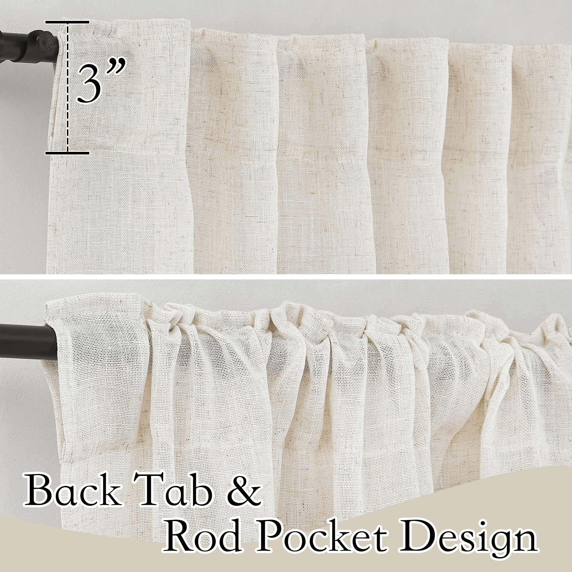 RYB HOME 108 inch Curtains - Flax Linen Blend Semi Sheer Light Glare Filtering Extra Long Drapes for Living Room Dining Doorway Farmhouse Office Sunroom, Linen, Wide 52" by Long 108", 2 Panels - Image 2