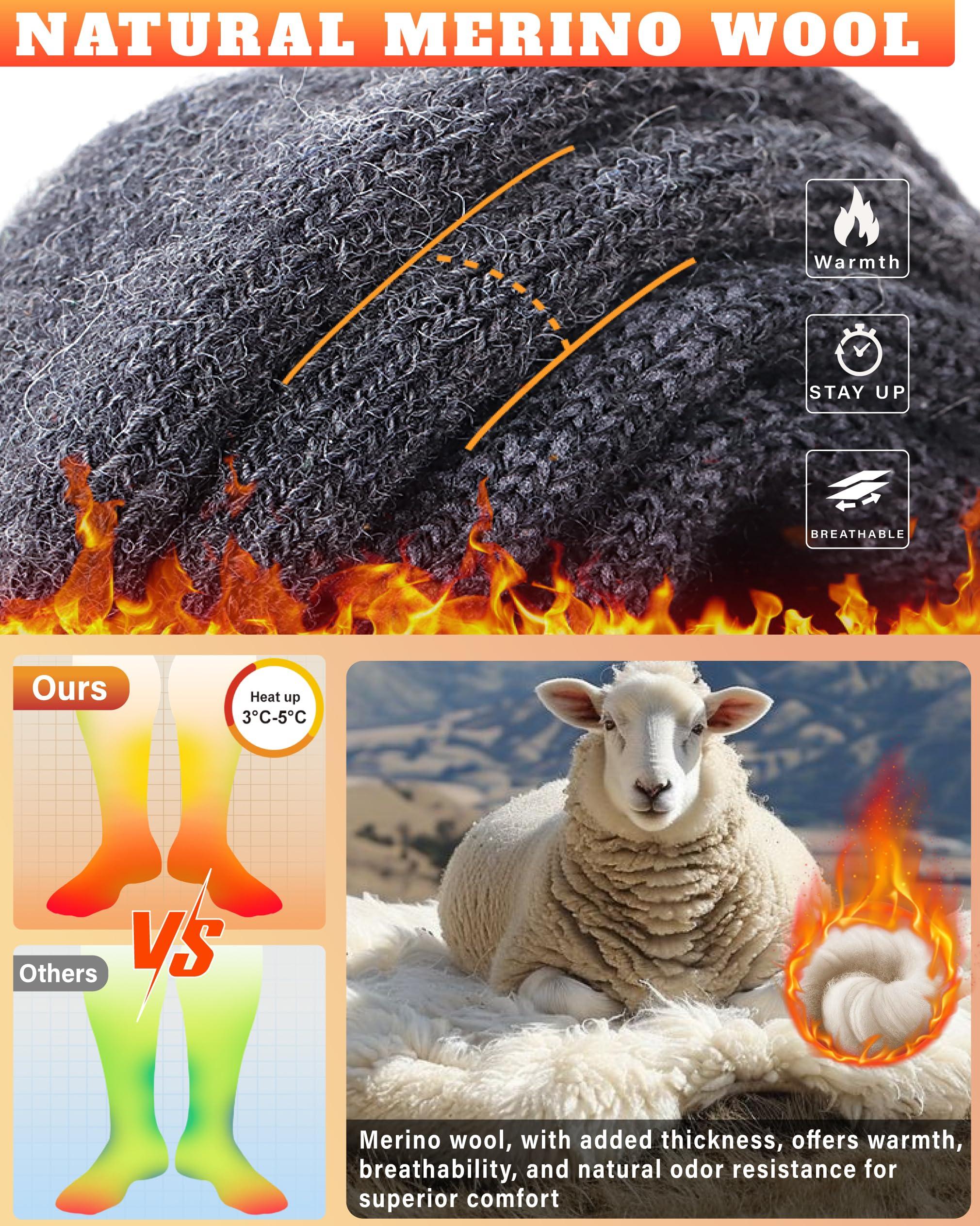 Hylaea Merino Wool Ski Socks, Cold Weather Socks for Snowboarding, Snow, Winter, Thermal Knee-high Warm Socks, Hunting - Image 2