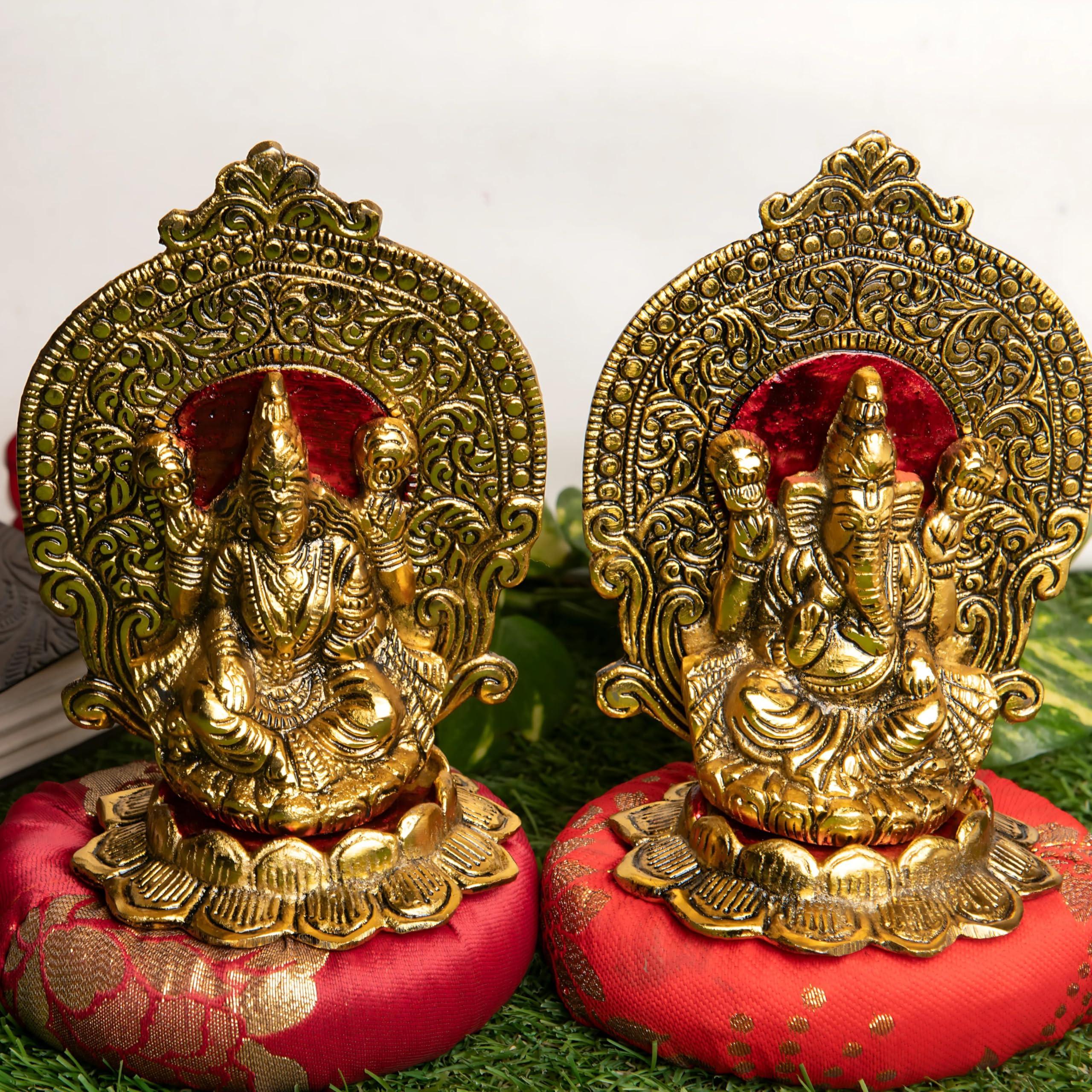 Wonder Care Lakshmi Ganesha Statues Metal Lakshmi Idol Ganesha Statues for Diwali Decorations Items laxmi puja Decoration | Ganesh Idol for Car | Home Decor | Diwali Gifts for Friends - Image 6