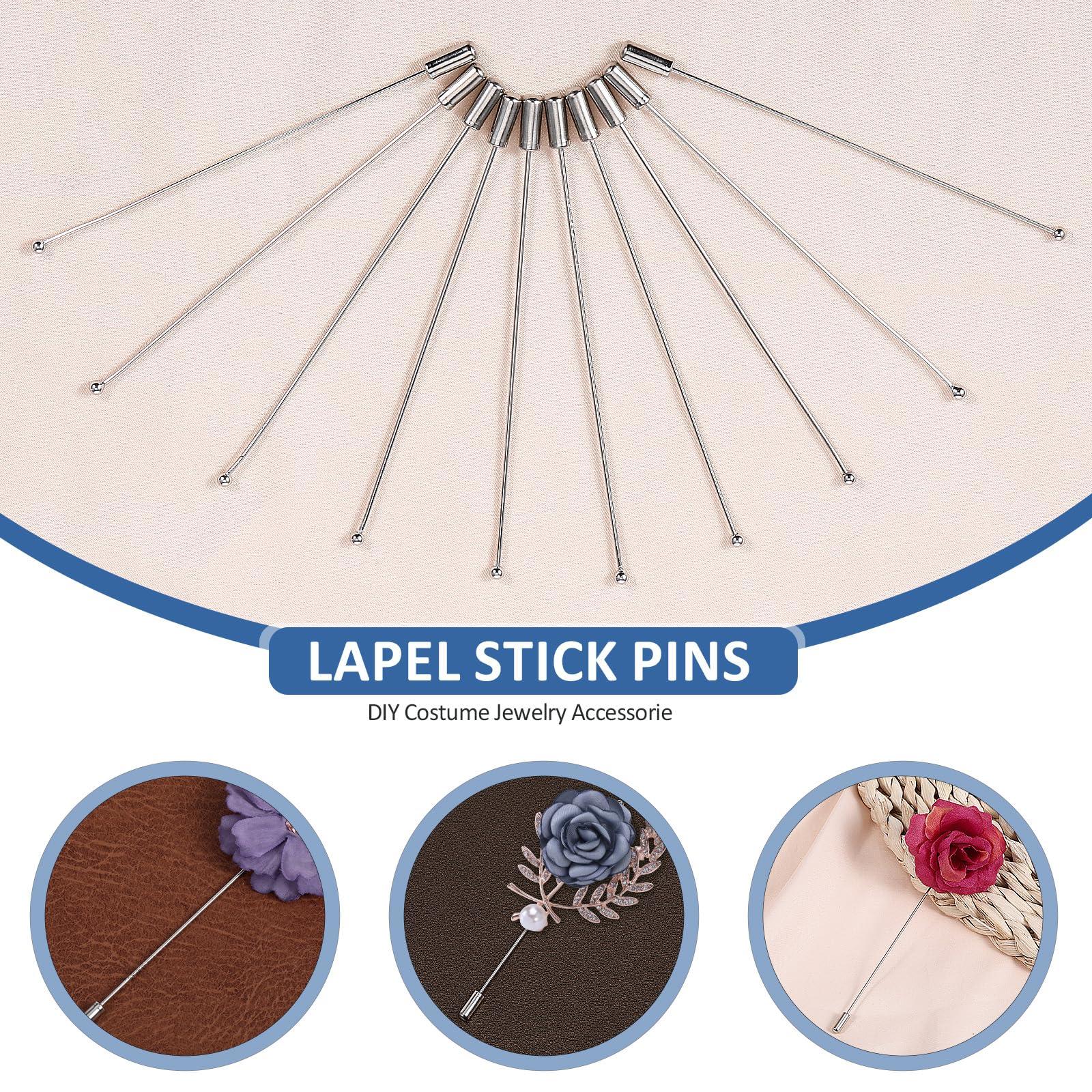 Piriuuo 10 Pcs Brooch Pin Stick for Jewelry Making, Metal Stick Pin Brooch Safety Pins Needle Eye Pin with Stopper Ends for DIY Costume, Suit Tie Hat Pin, Jewelry Making Accessories (Silver) - Image 5