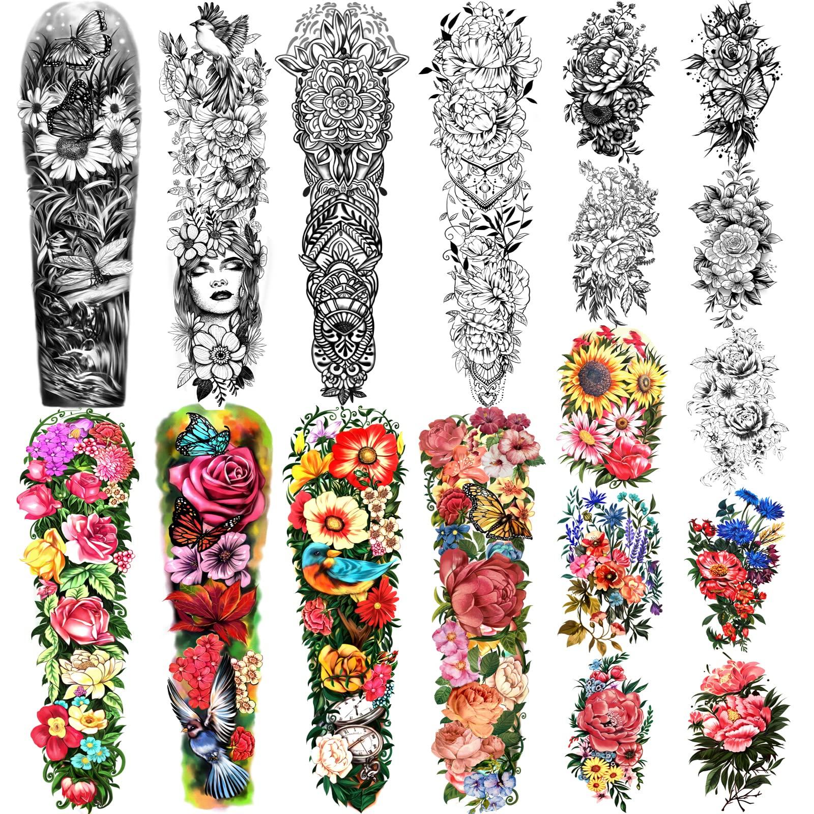 Temporary Tattoo Full Arm 8 Sheets and Half Arm Shoulder Waterproof Fake Tattoos 10 Sheets, Extra Large LastingTattoo Stickers for Girls or Women - Image 1