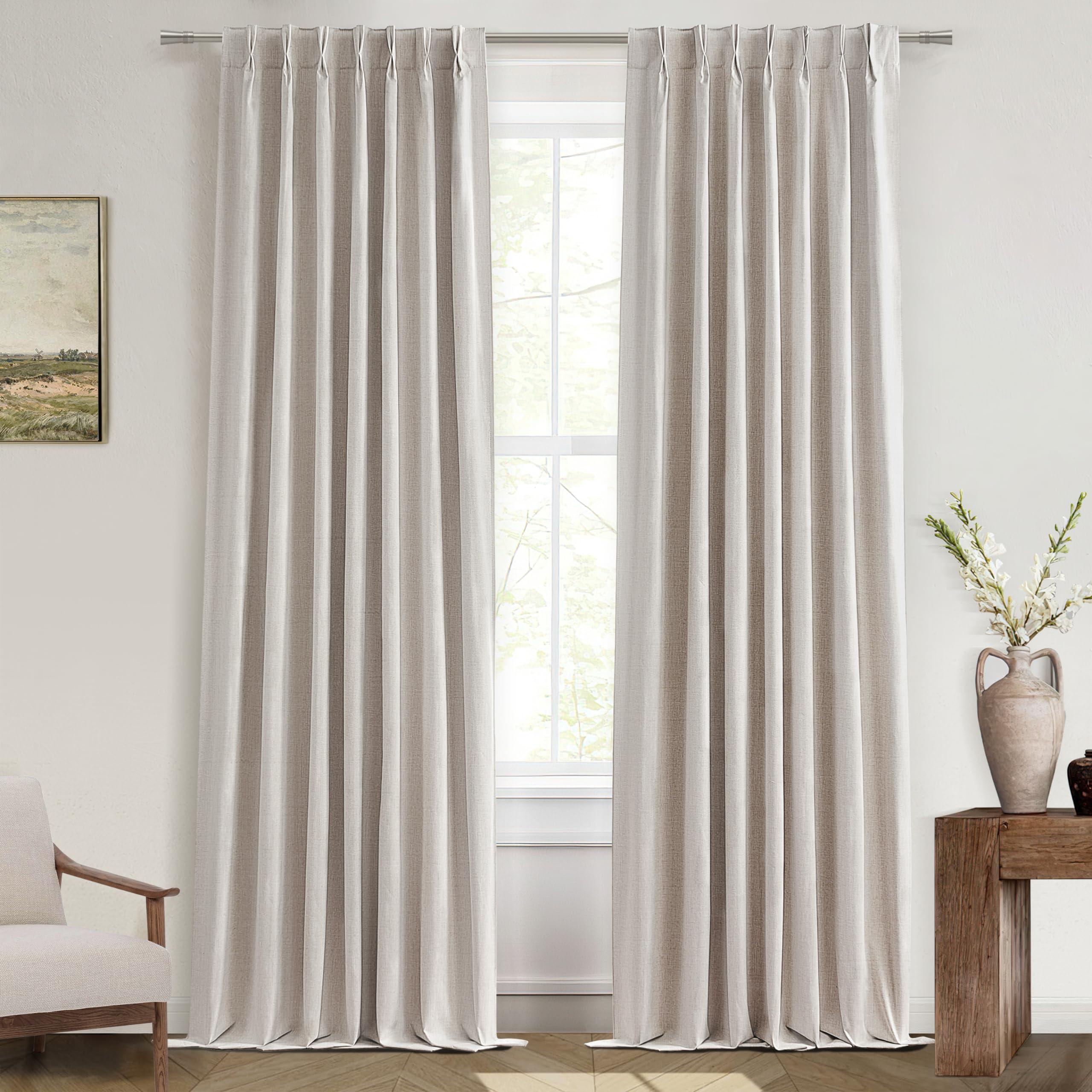 Natural Linen Pinch Pleated Blackout Curtains & Drapes 96 Inch Long Bedroom/Livingroom Farmhouse Curtains 2 Panel Sets, Neutral Track Room Darkening Thermal Insulated 8ft Back Tab Window Curtain - Image 8