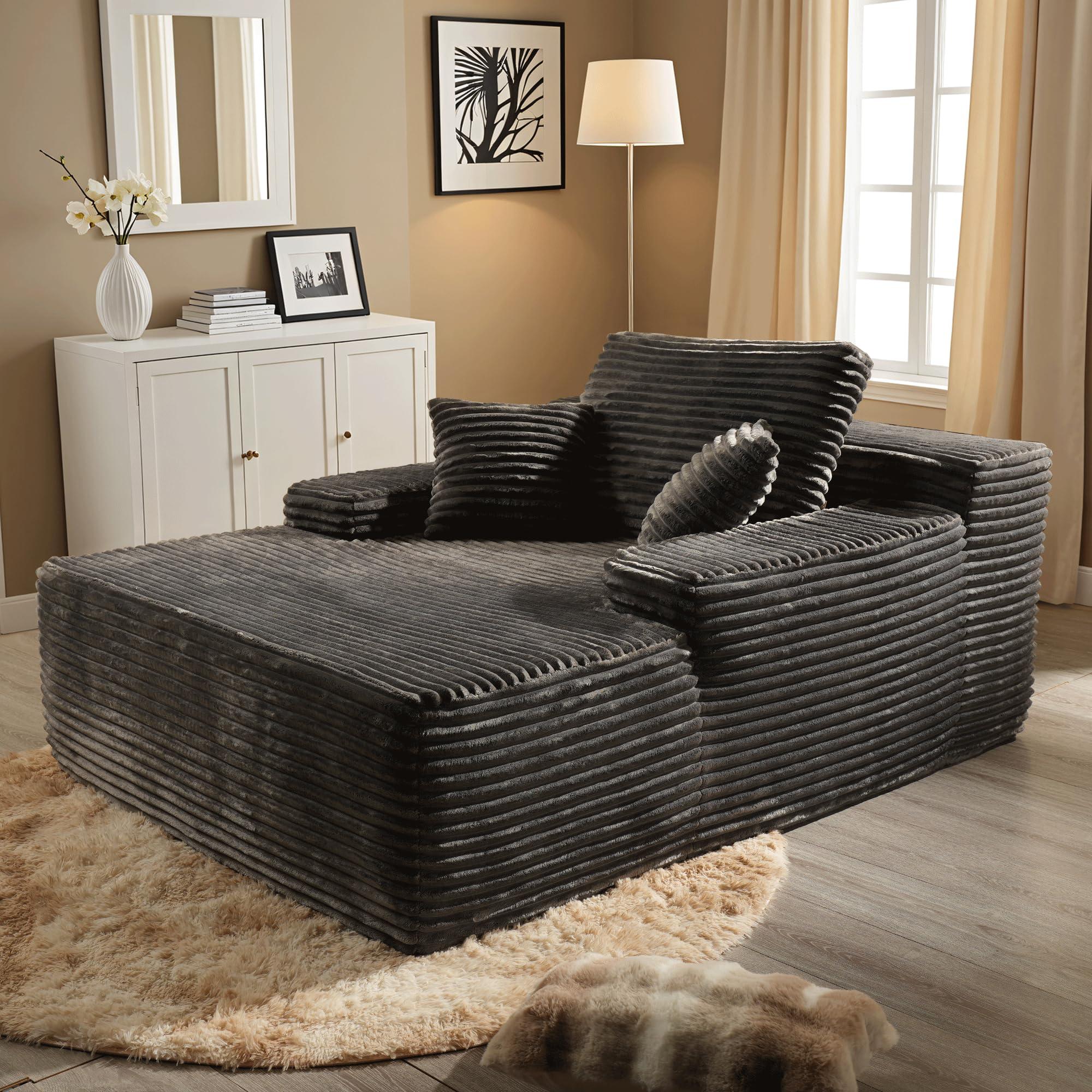 ovios 67'' Chaise Lounge Chair Indoor, Oversized Upholstered Sofa Bed, Sleeper Couch Reading Chairs Fluffy Plush Faux Fur Cloud Sofas Couches for Living Room, Grey - Image 9