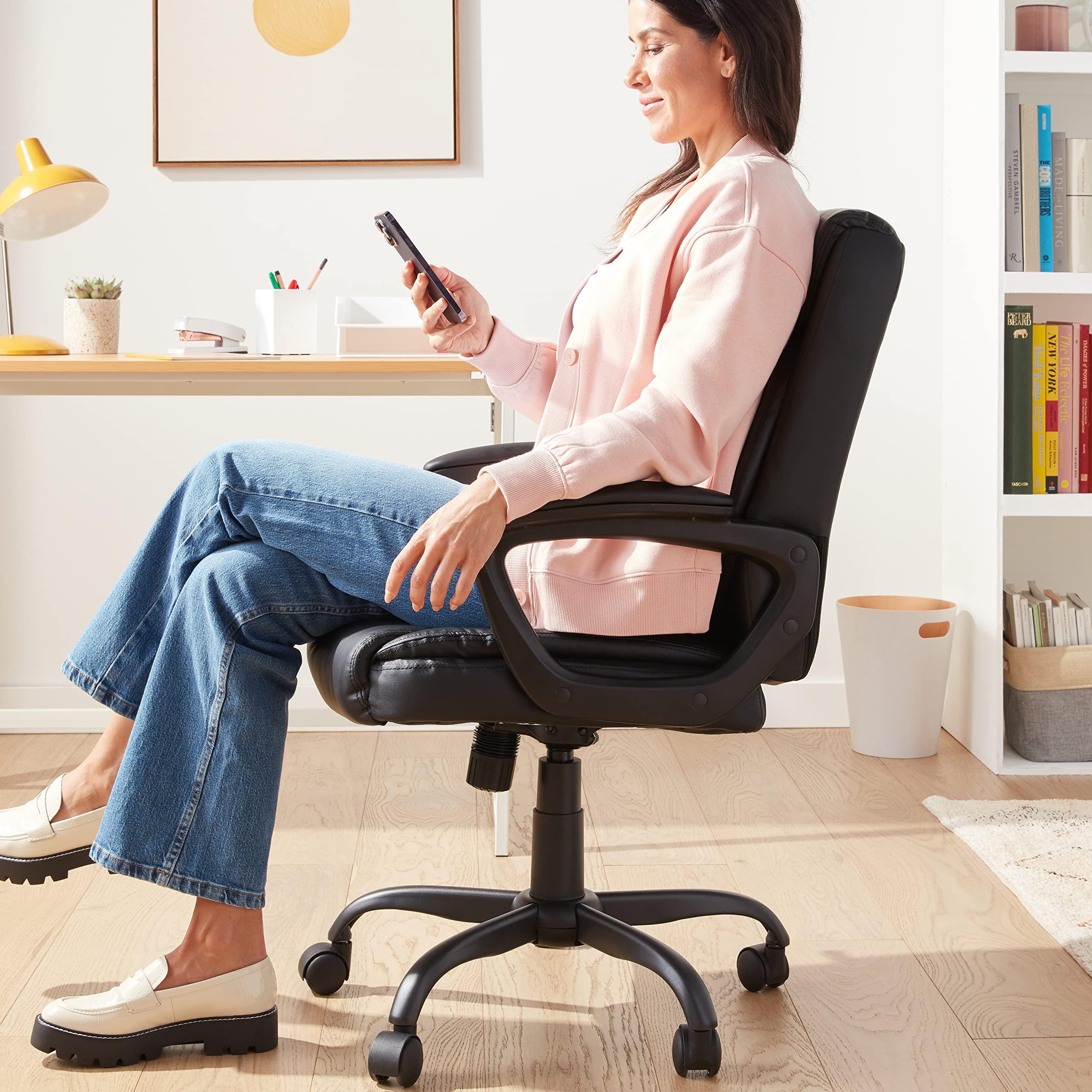 Amazon Basics Classic Puresoft PU Padded Mid-Back Height Adjustable Office Computer Desk Chair with Armrest, 26"D x 23.75"W x 42"H, Black - Image 2