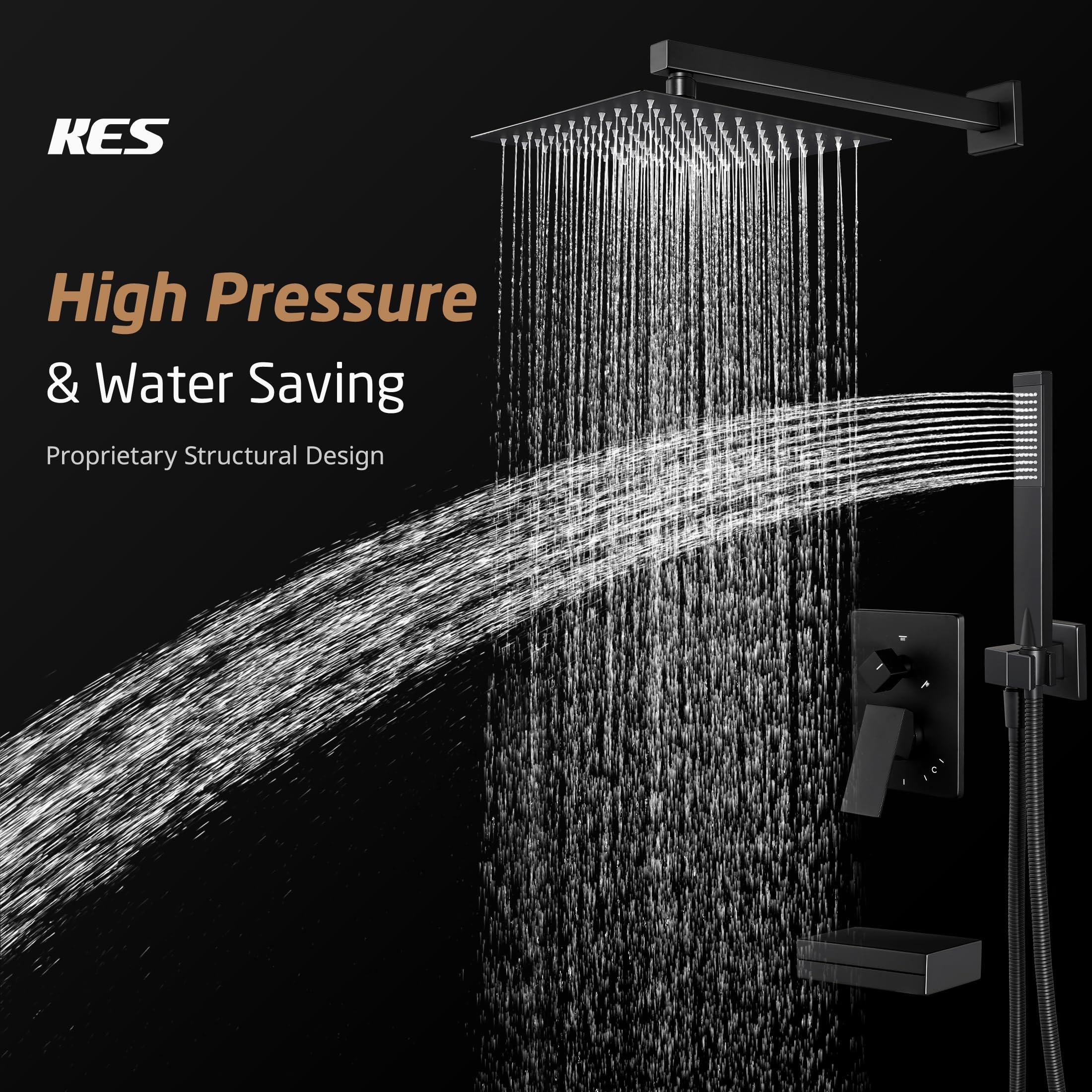 KES Shower System with Tub Spout, Matte Black Shower Faucet Set Complete 10 Inch Rain Shower Head with Handheld Spray and Waterfall Bathtub, cUPC Pressure Balance Shower Valve Trim Kit, XB6305F18-BK - Image 7