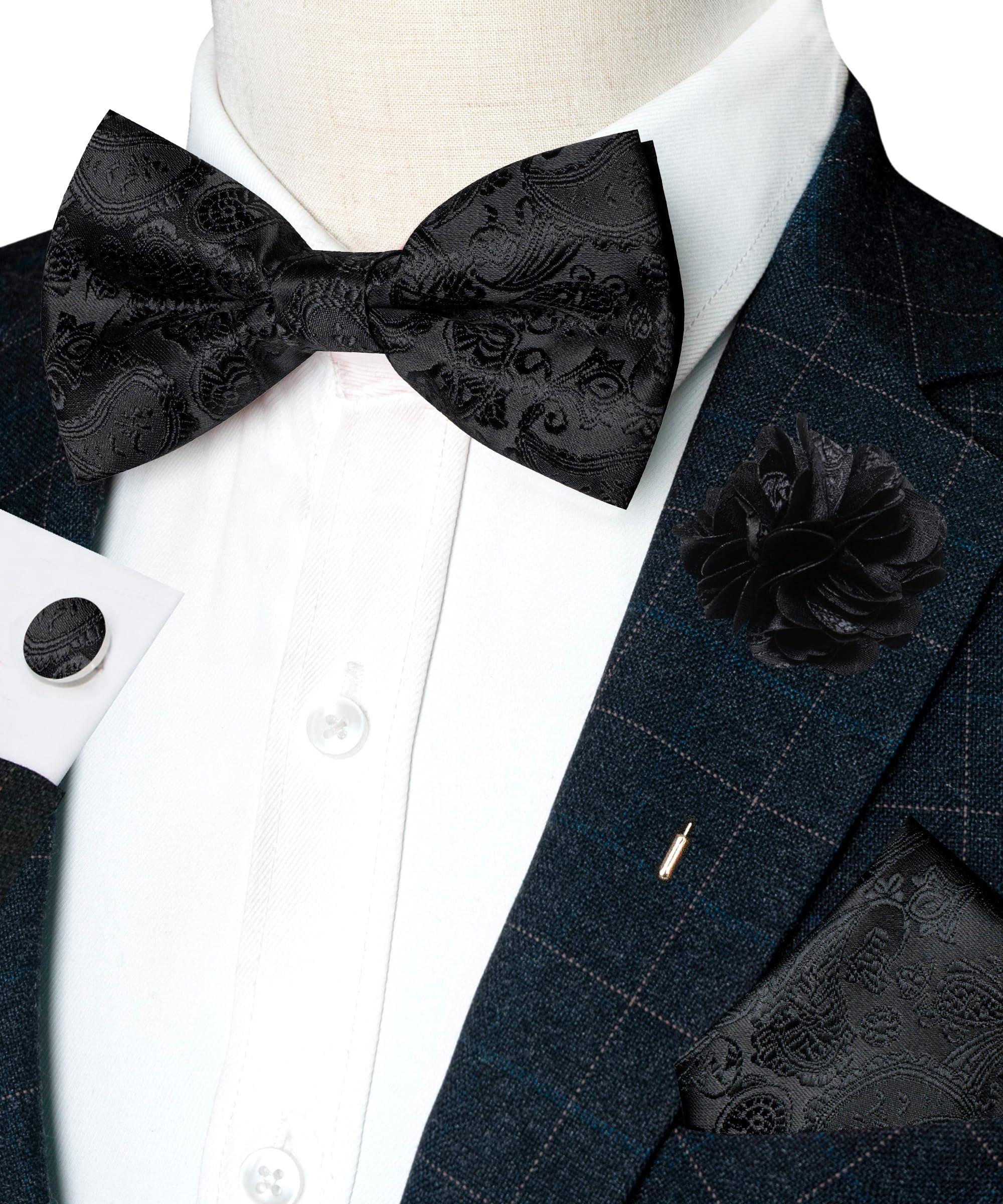 JEMYGINS Paisley Pre-tied Bow Tie and Pocket Square Cufflinks Lapel Pin Sets for Men 4PCS - Image 2