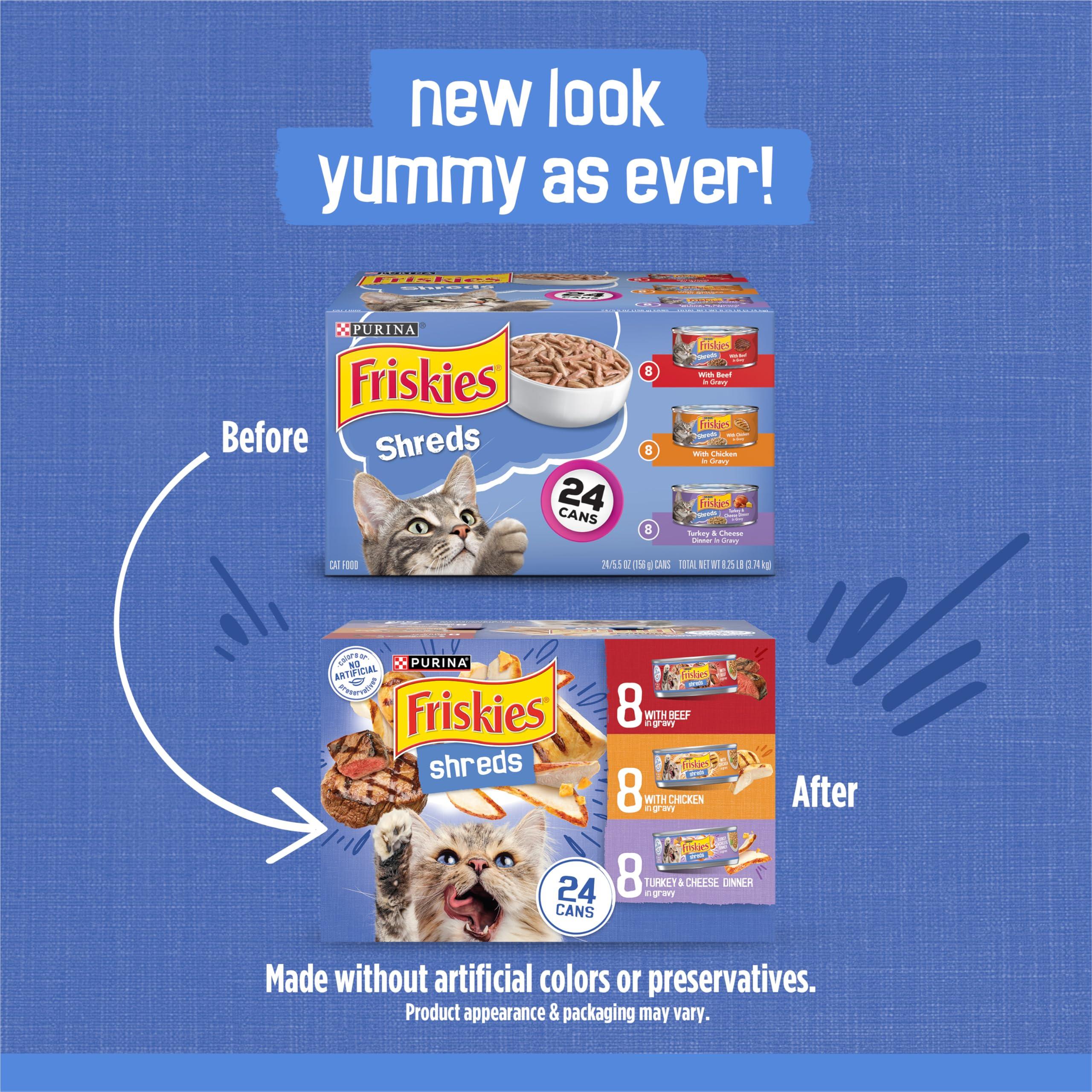 Purina Friskies Gravy Wet Cat Food Variety Pack, Shreds With Beef, With Chicken, and Turkey and Cheese Dinner - (Pack of 24) 5.5 oz. Cans - Image 2