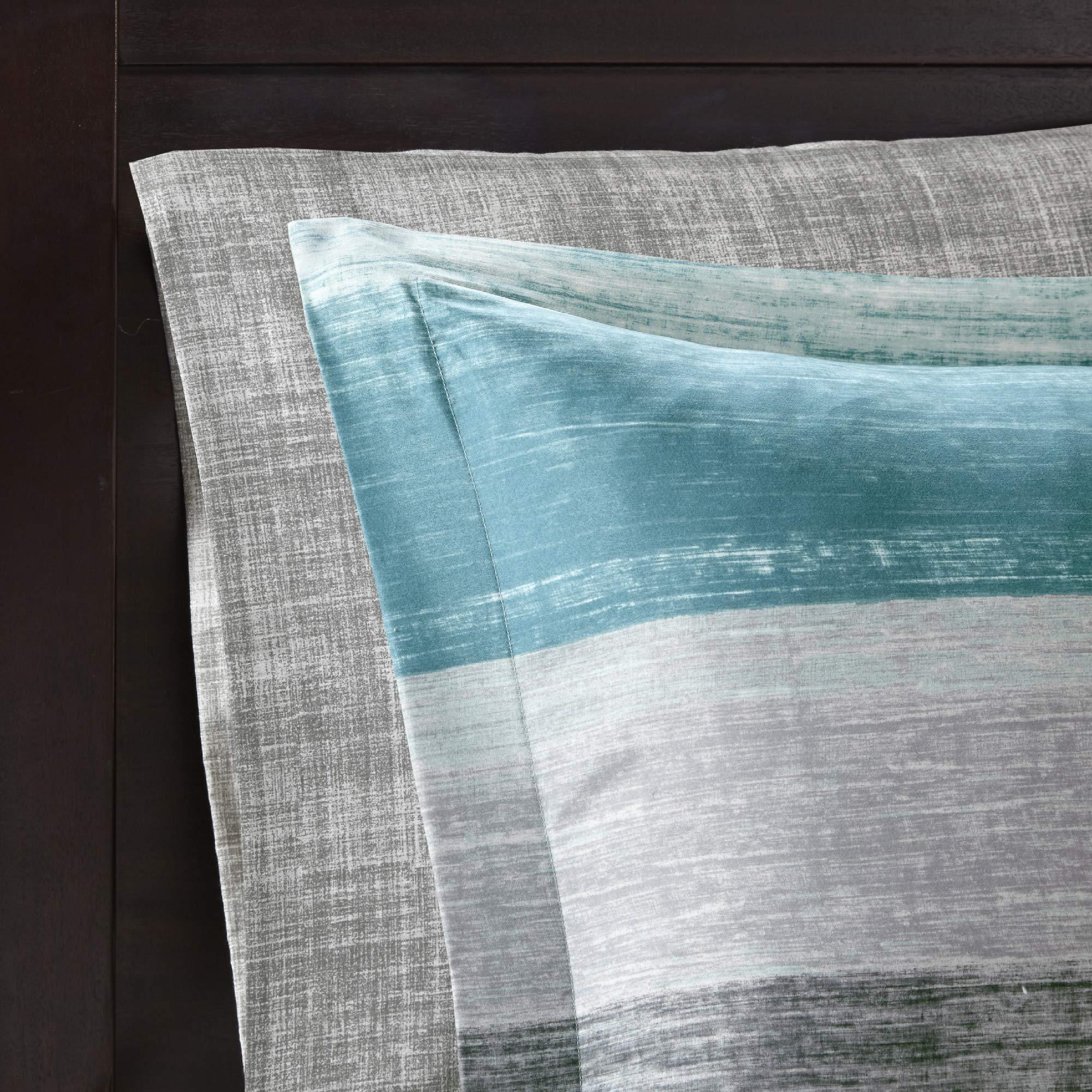 Madison Park Essentials Queen Comforter Set, Bed in a Bag Queen, Watercolor Print Coastal Comforter & Chambray Cotton Sheet Set, All Season Bedding Set, Saben, Aqua Queen (90 in x 90 in) 9 Piece - Image 10