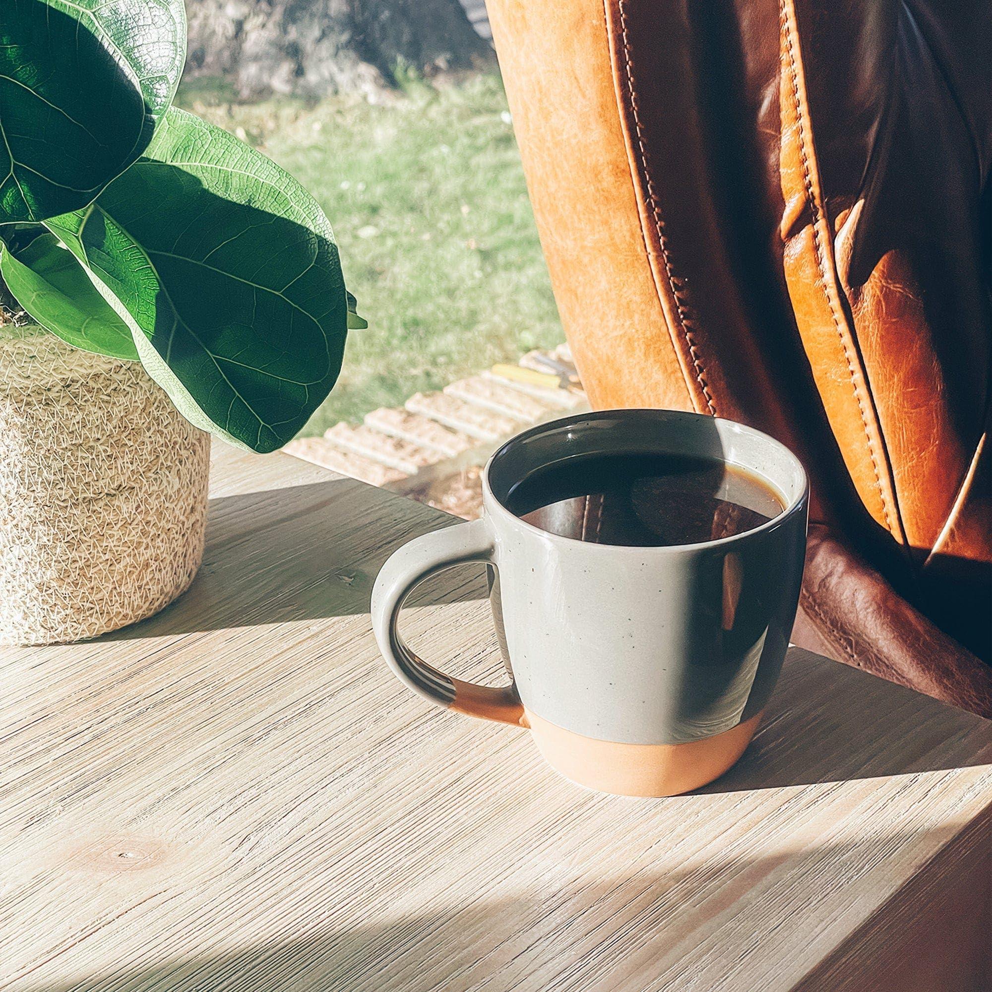 Mora Ceramic Large Latte Mug Set of 4, 16oz - Microwavable, Porcelain Coffee Cups With Big Handle - Modern, Boho, Unique Style For Any Kitchen. Microwave Safe Stoneware - Assorted Neutrals - Image 7