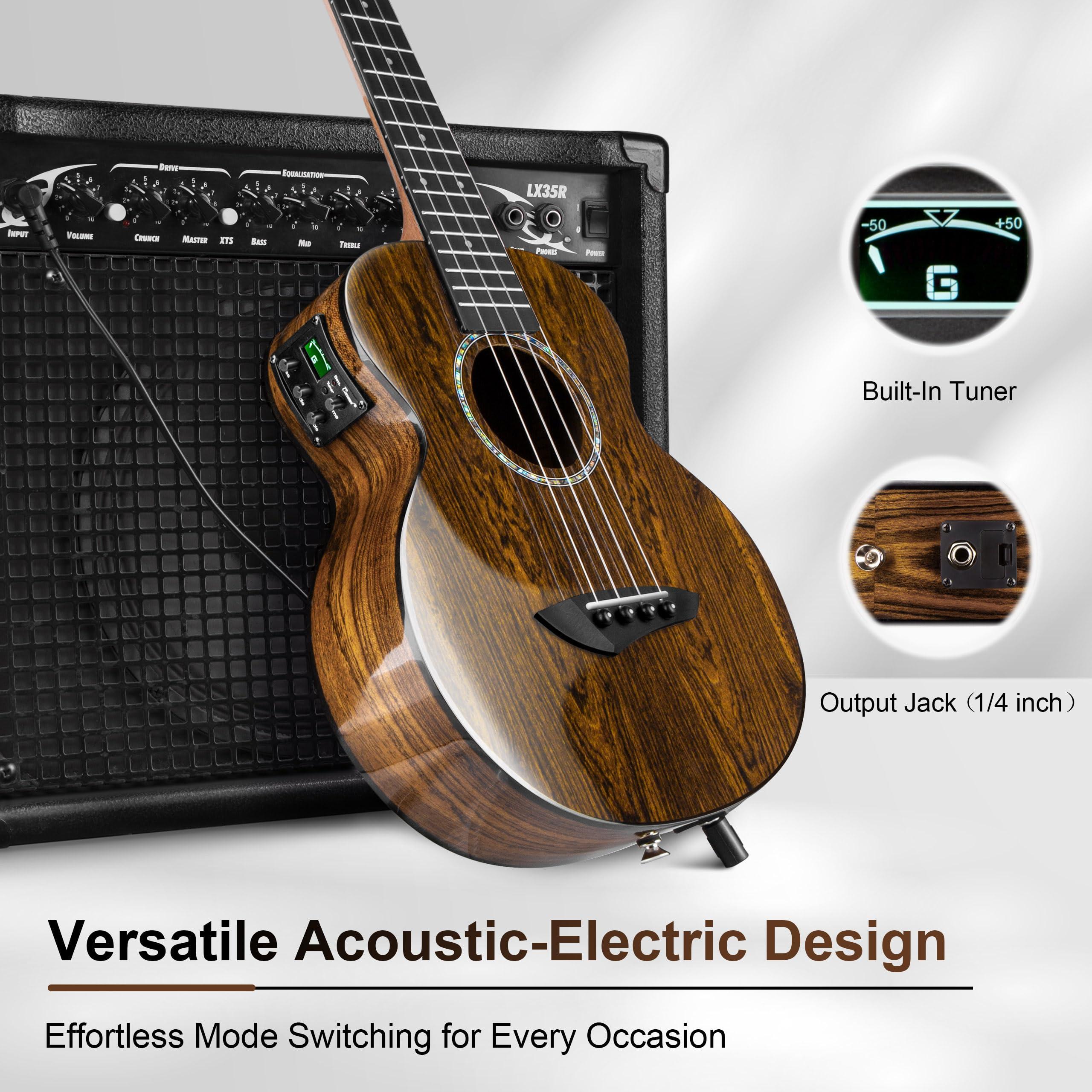 Caramel TEG95 Butterfly Bocote Glossy Tenor Acoustic & Electric Ukulele | 26-inch Handmade Professional Ukelele Kit with Accessories - Image 6