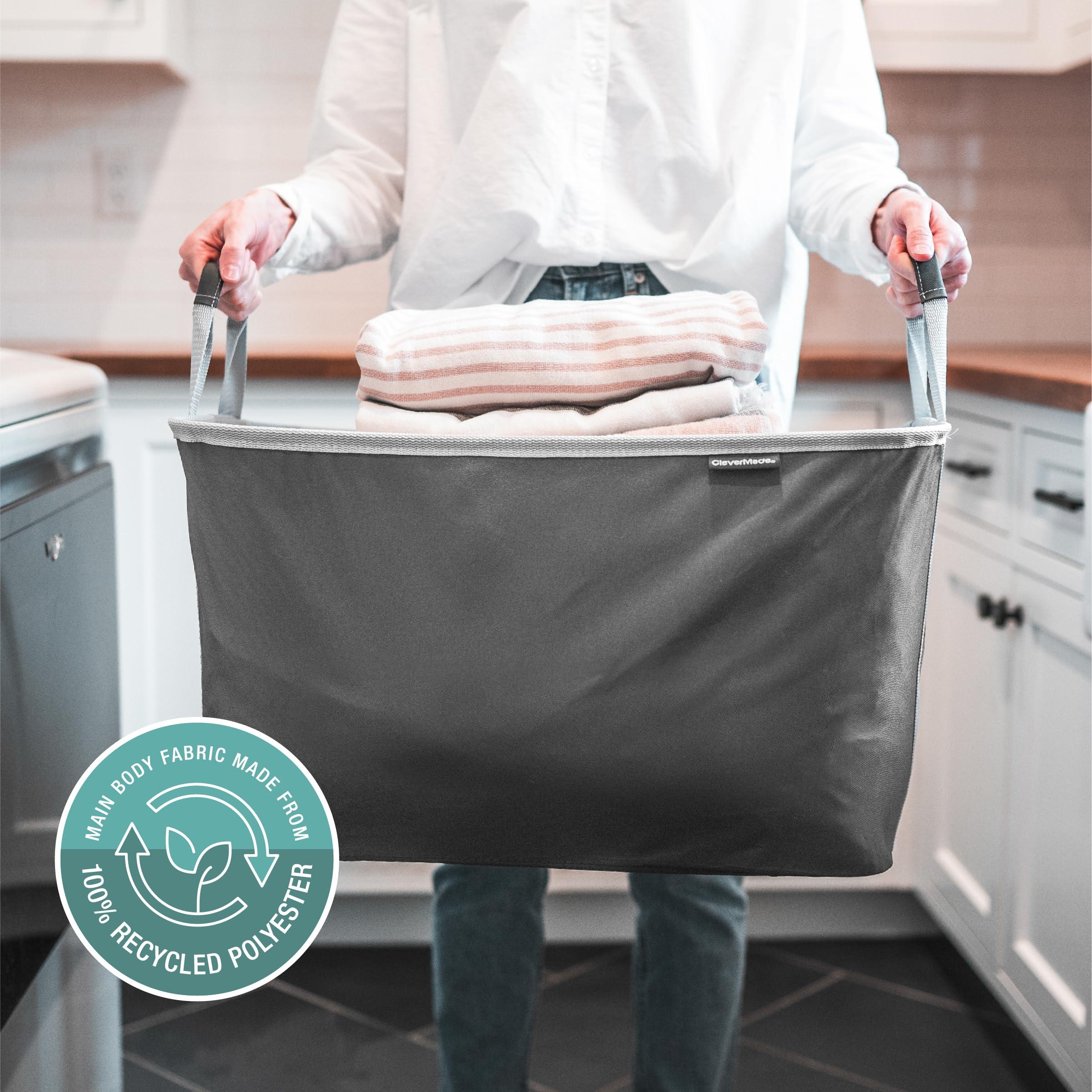 CleverMade Collapsible Laundry Basket Hamper - Denim Shadow Gray 2-Pack 60L - Space Saving Storage Organizer with Handles Foldable Home Organization - Image 6