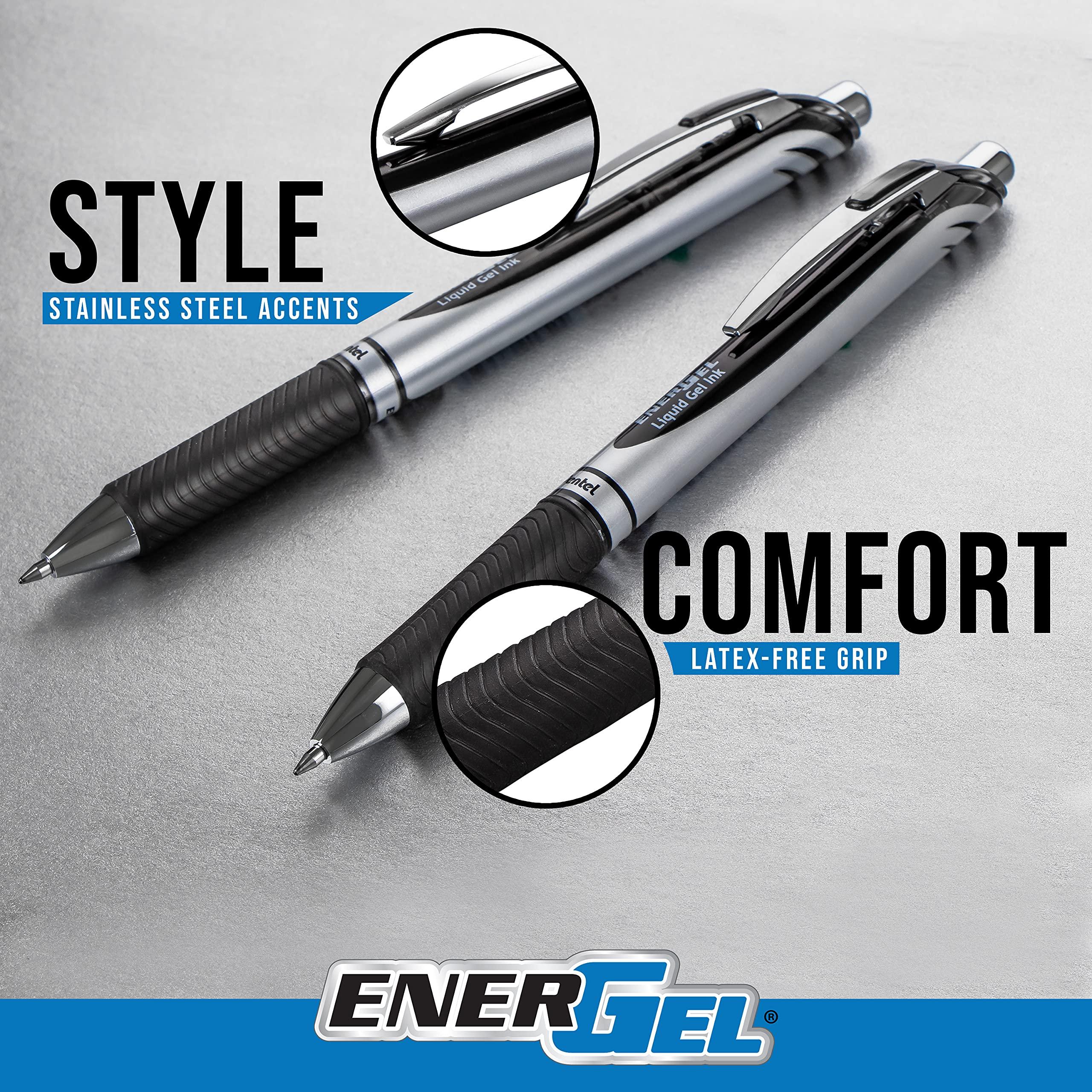 Pentel EnerGel Retractable Liquid Gel Pens, Medium Point, 0.7 mm, Silver Barrel, 12 Black Ink pens, the Ultimate writing pens, the Best Writing Pens for office, school and journaling, Pack of 12 - Image 5