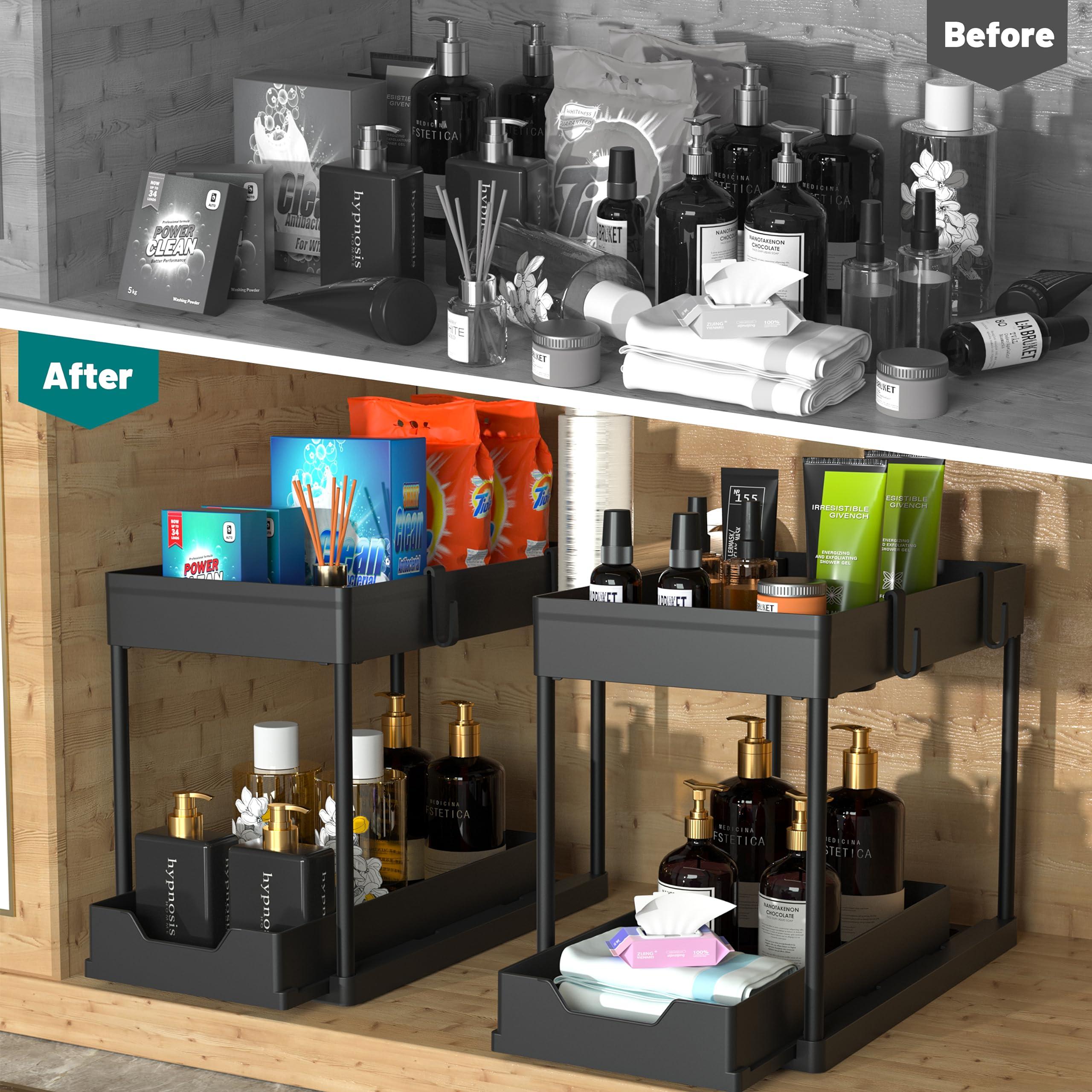 DEKAVA Under Sink Organizer 2 Pack, Bathroom Cabinet Organizer, 2 Tier Sliding Cabinet Basket Organizer Drawer, Multi-Purpose Bath Collection Baskets for Bathroom (Black) - Image 5