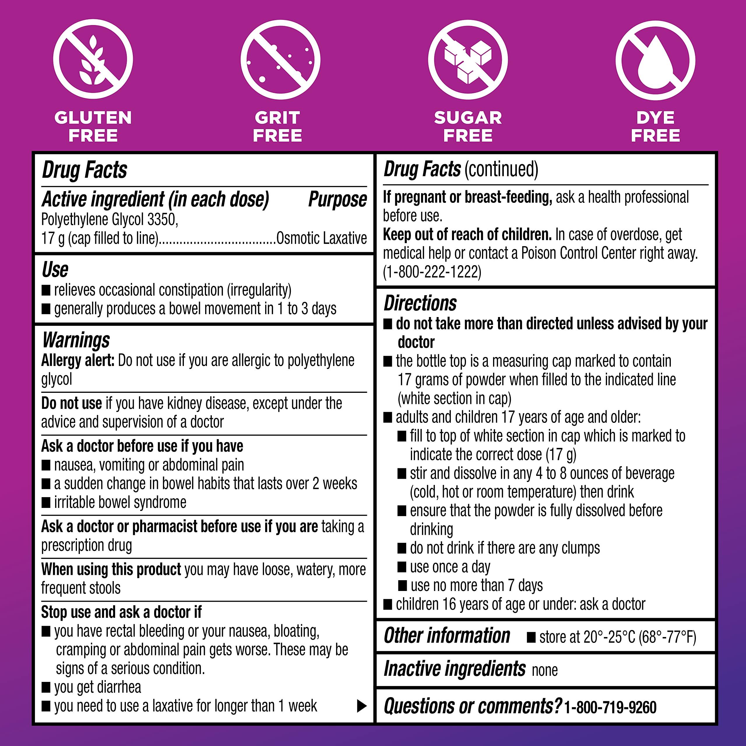 Leader ClearLax Laxative Powder for Gentle Constipation Relief, Grit-Free, Polyethylene Glycol, Osmotic Laxative, Stimulant-Free, Softens Stool, 30-Day Supply, 17.9 Ounce, 30 Doses (Pack of 3) - Image 5