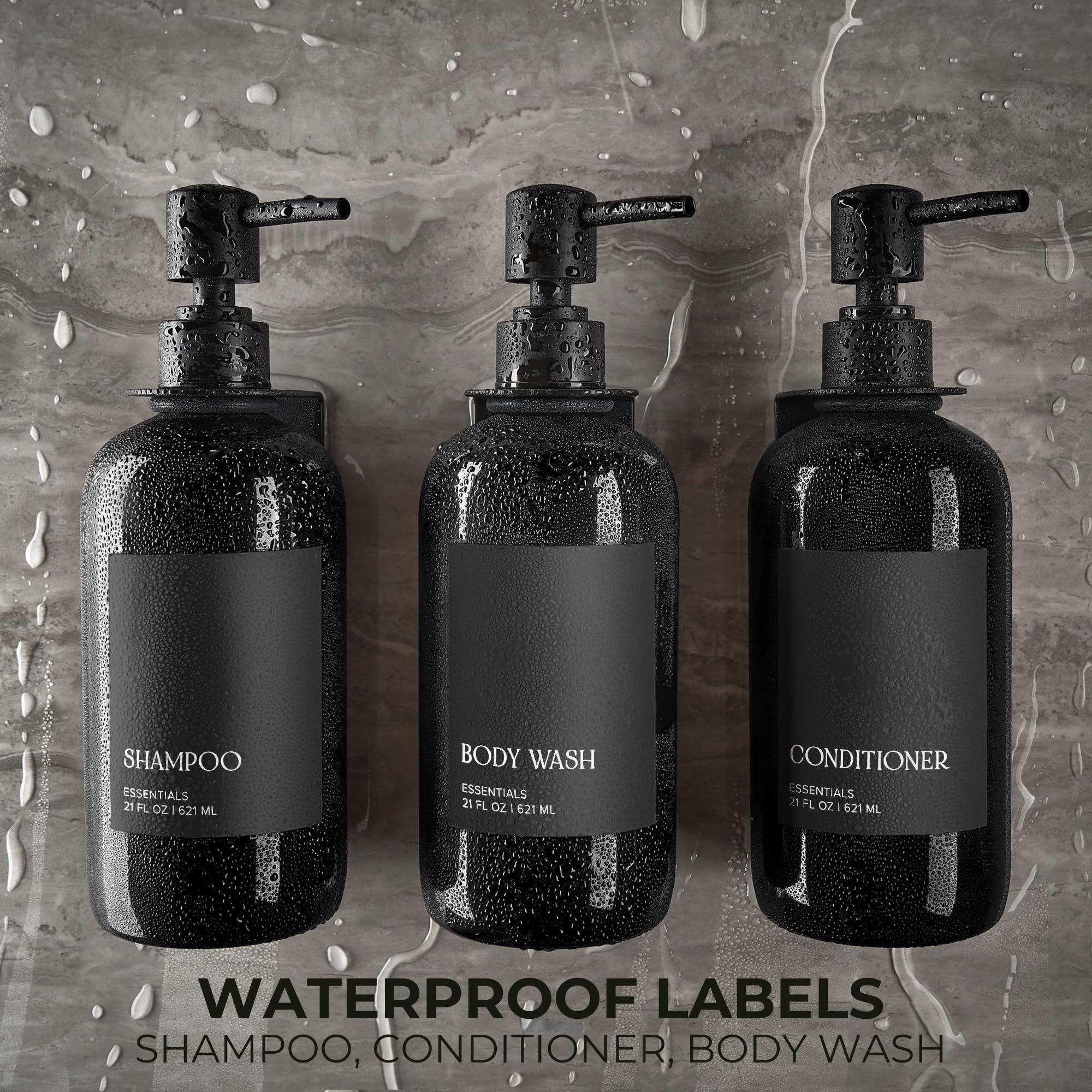 Stylish Shampoo and Conditioner Dispenser Set of 3 for Wall Mount - Modern Drill Free 21oz Shower Soap Bottles with Labels - Easy Refill Body Wash Dispensers for an Instant Bathroom Decor Upgrade - Image 8