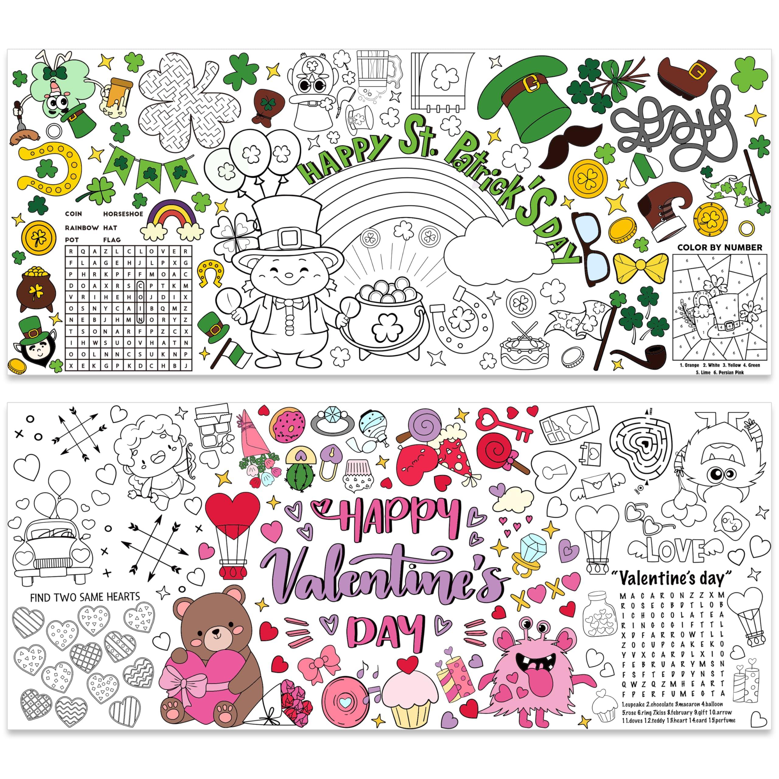Dvbonike Jumbo Valentine's Day/St. Patrick's Day Coloring Activity Poster Party Decoration - 2Pcs Mini Game Color-in Paper 55.1 x 23.6 inch Blank Doodle Art Banner Home School Activity