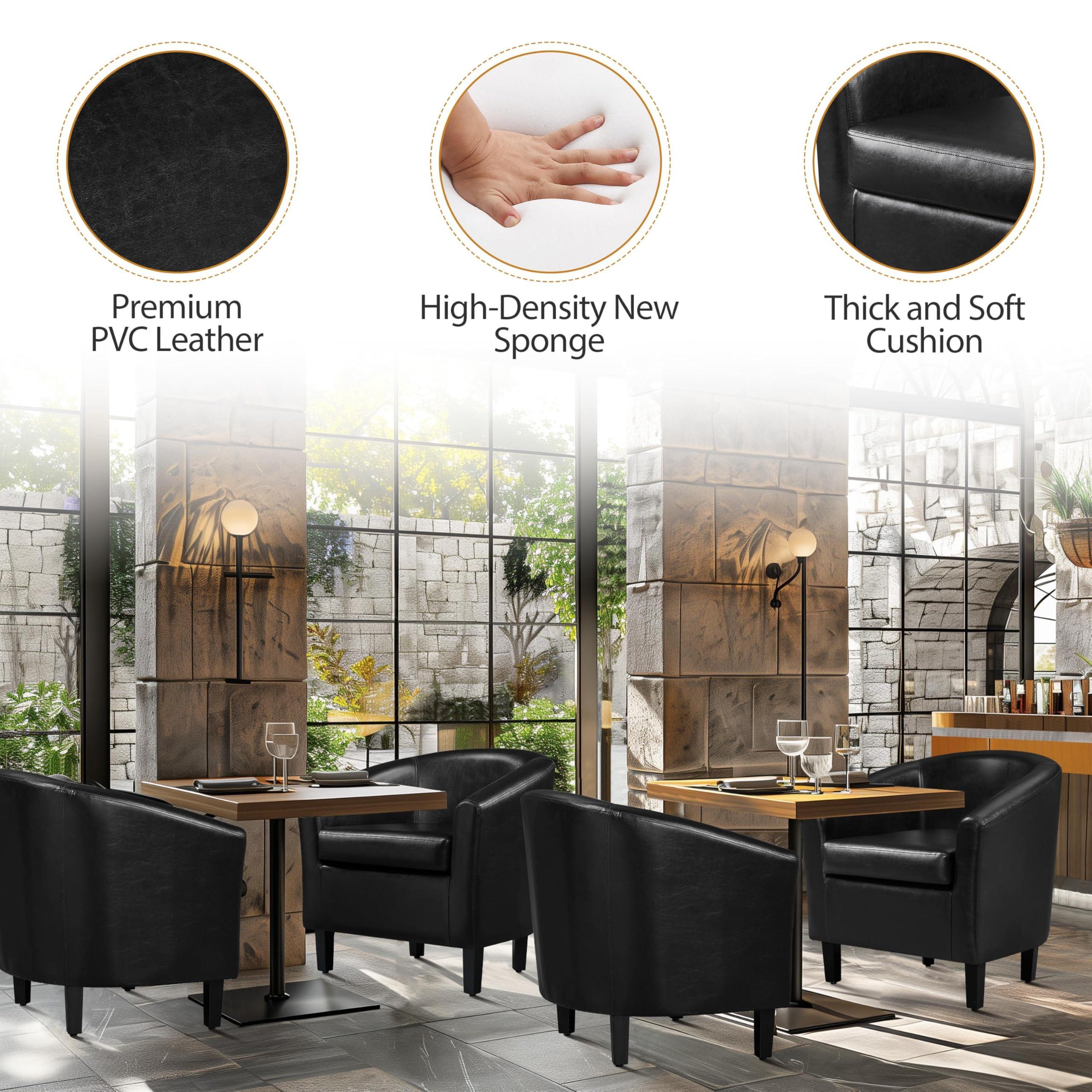 Yaheetech Barrel Chairs Set of 2, Faux Leather Club Armchairs, PU Leather Accent Chairs with Soft Padded Seat for Living Room Bedroom Waiting Reading Room, Black - Image 9
