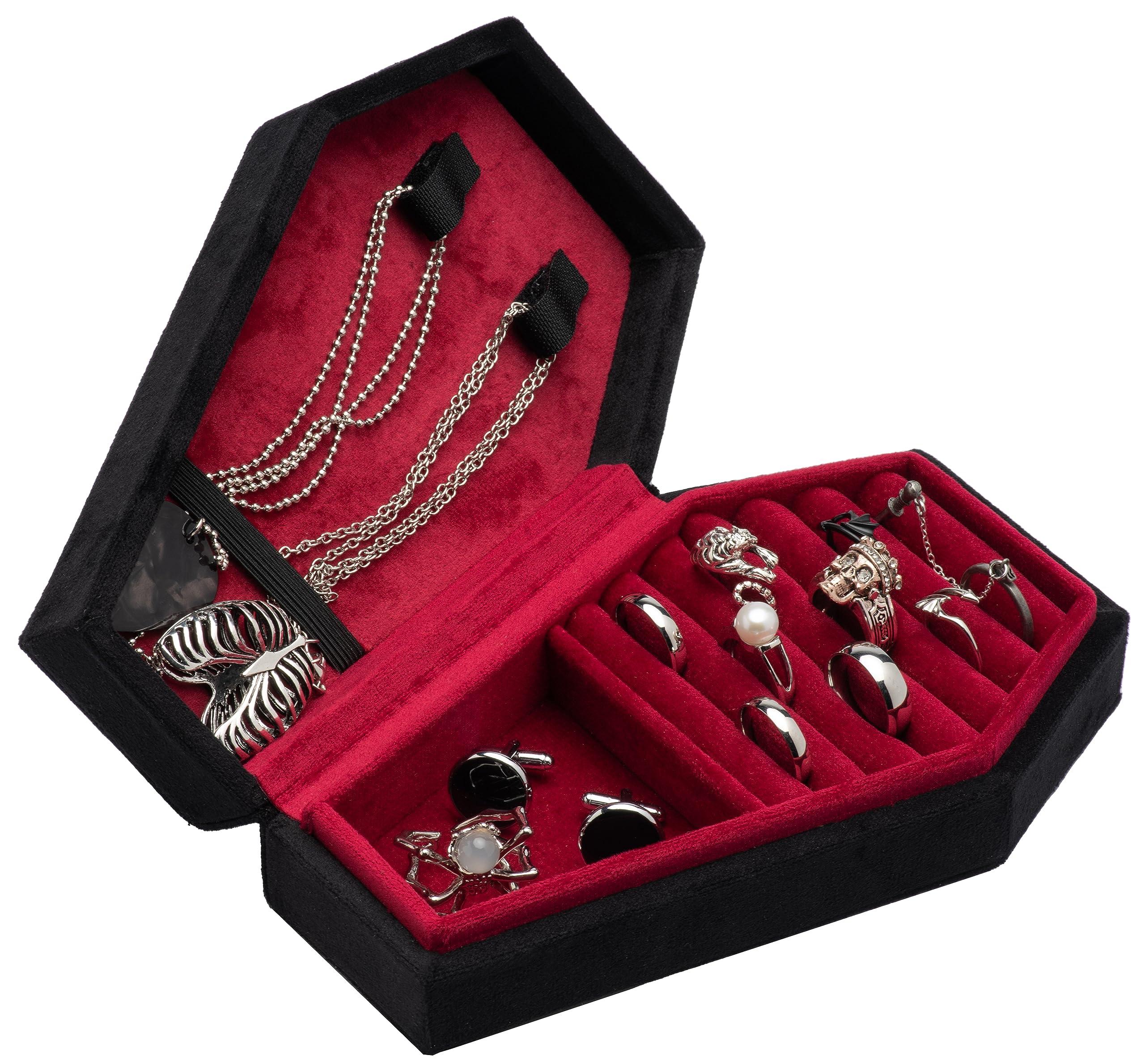 Giftop Velvet Coffin Jewelry Travel Case Holder for Gothic Wedding Ceremony,Gothic Jewelry Organizer Decoration (Black and Red) - Image 6