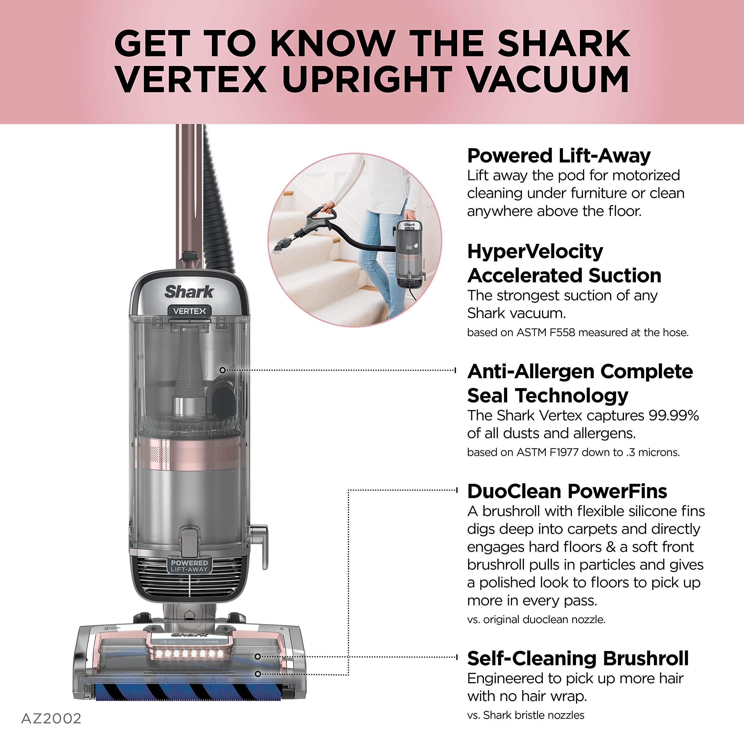 Shark AZ2002 Vertex DuoClean PowerFins Upright Vacuum with Powered Lift-Away Self-Cleaning Brushroll and HEPA Filter, 1 Quart Dust Cup Capacity, Rose Gold (Renewed) - Image 9