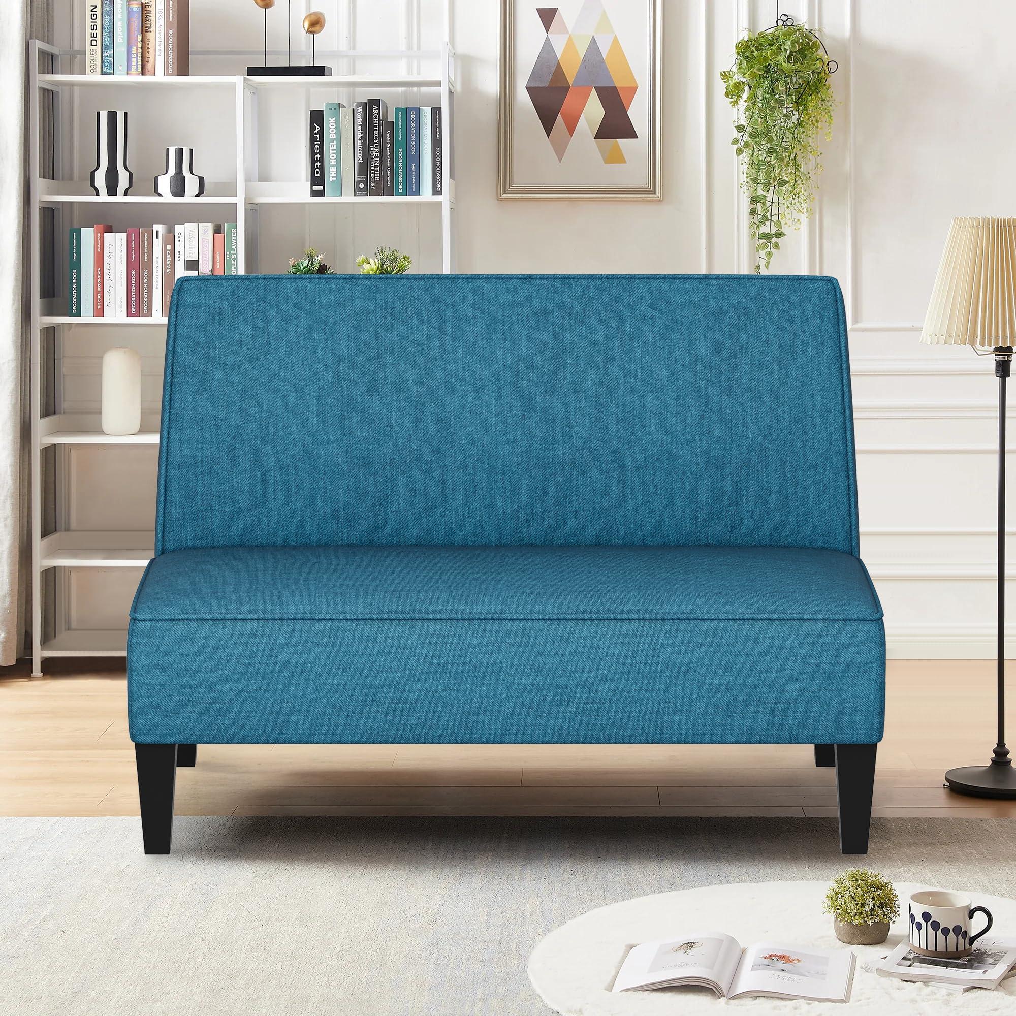 Changjie Furniture Small Loveseat Sofa Couch Upholstered Small Love seat Mini Sofa Couch for Bedroom Living Room (Blue) - Image 3