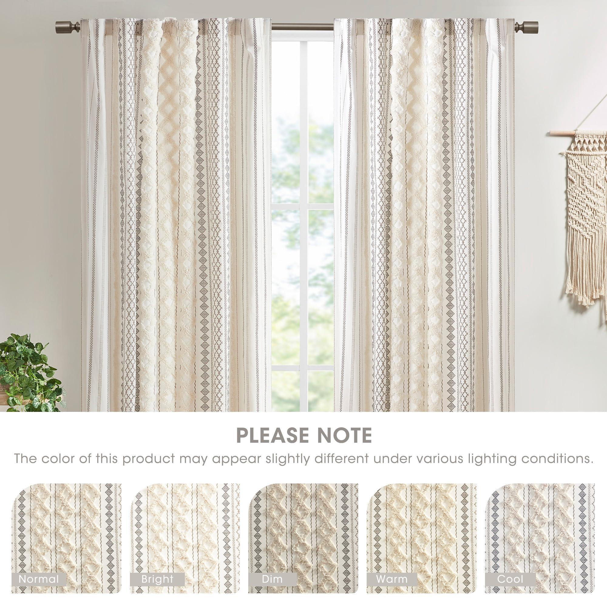 INK+IVY Imani 100% Cotton SINGLE PANEL Curtain Tufted Chenille Stripe Geometric Print Mid-Century Look Rod Pocket Top Drape for Living Room, Privacy Window Treatment for Bedroom, 50" x 84", Ivory - Image 7