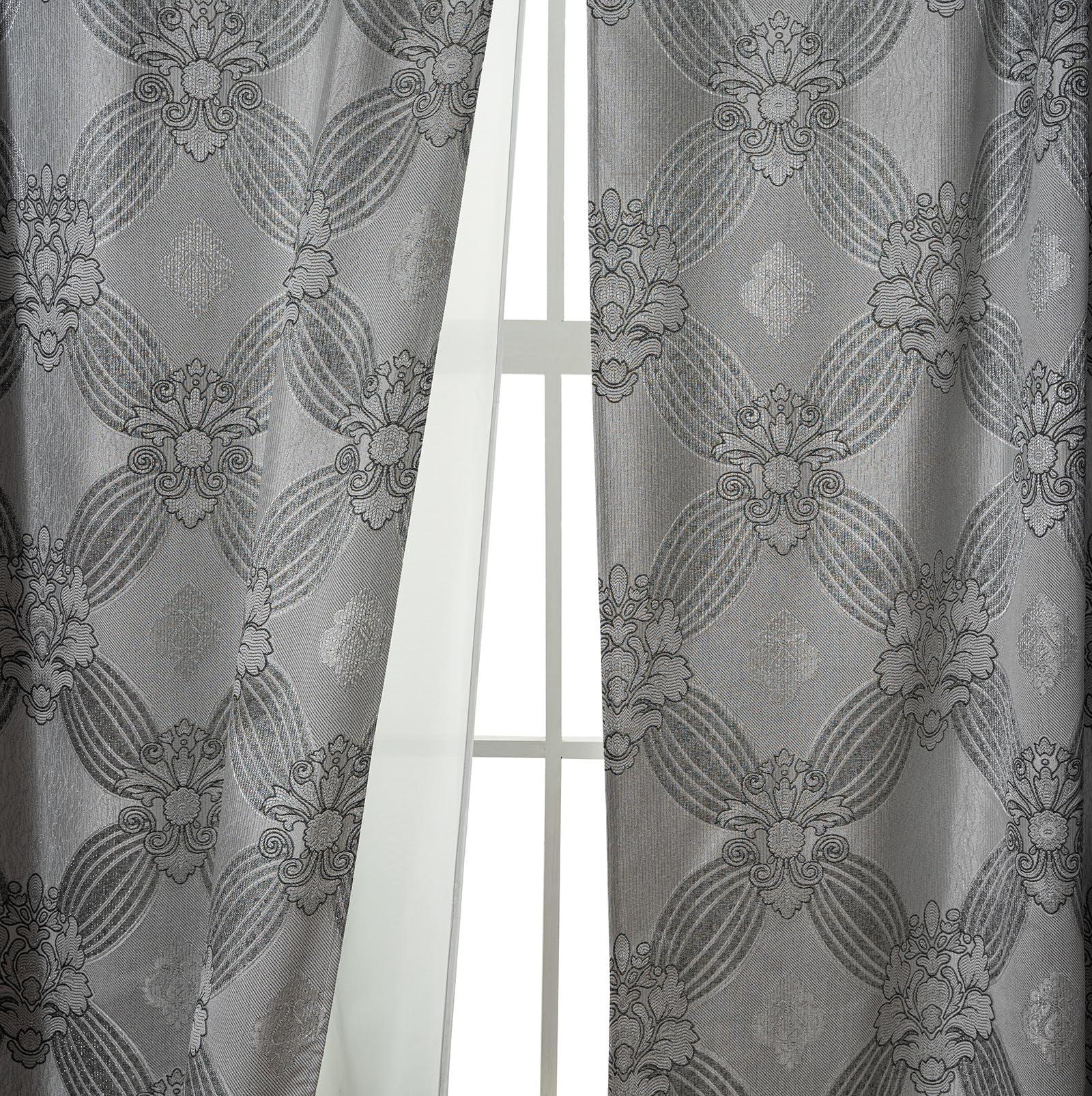 Petrichor Elegance Curtains with Gold Silver Threads 2 Panels Set - Luxury Window Treatment Attached Valance, Sheer Backing, and 2 Tie Backs for Bedroom and Living Room, 54x84 inches, Silver - Image 9