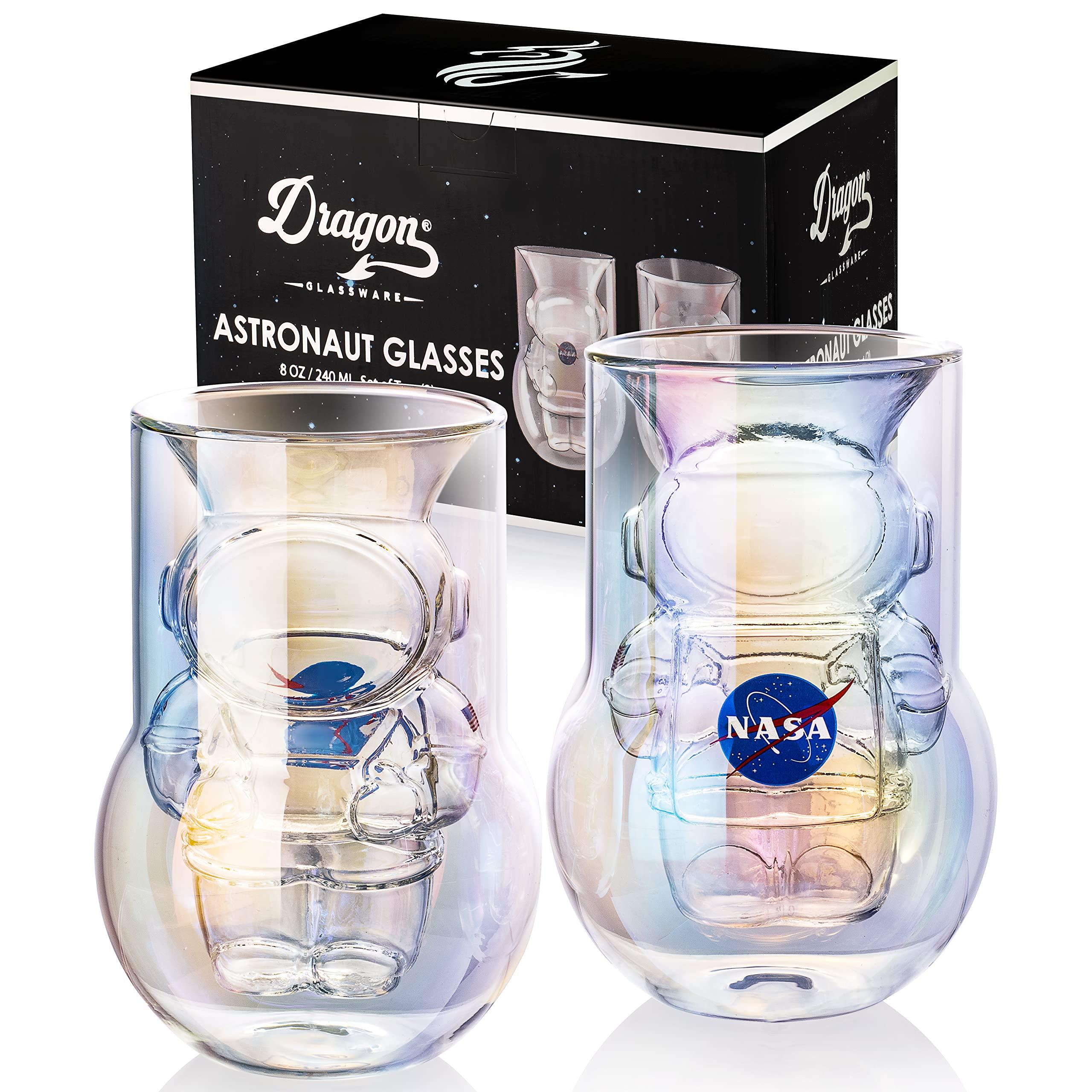 NASA Astronaut Glasses - 7 oz Set of 2 Double Wall Iridescent Drinkware with NASA symbol and Artemis Patch - Unique Glassware for Space Enthusiasts - Keeps Drinks Cold Longer - Image 1