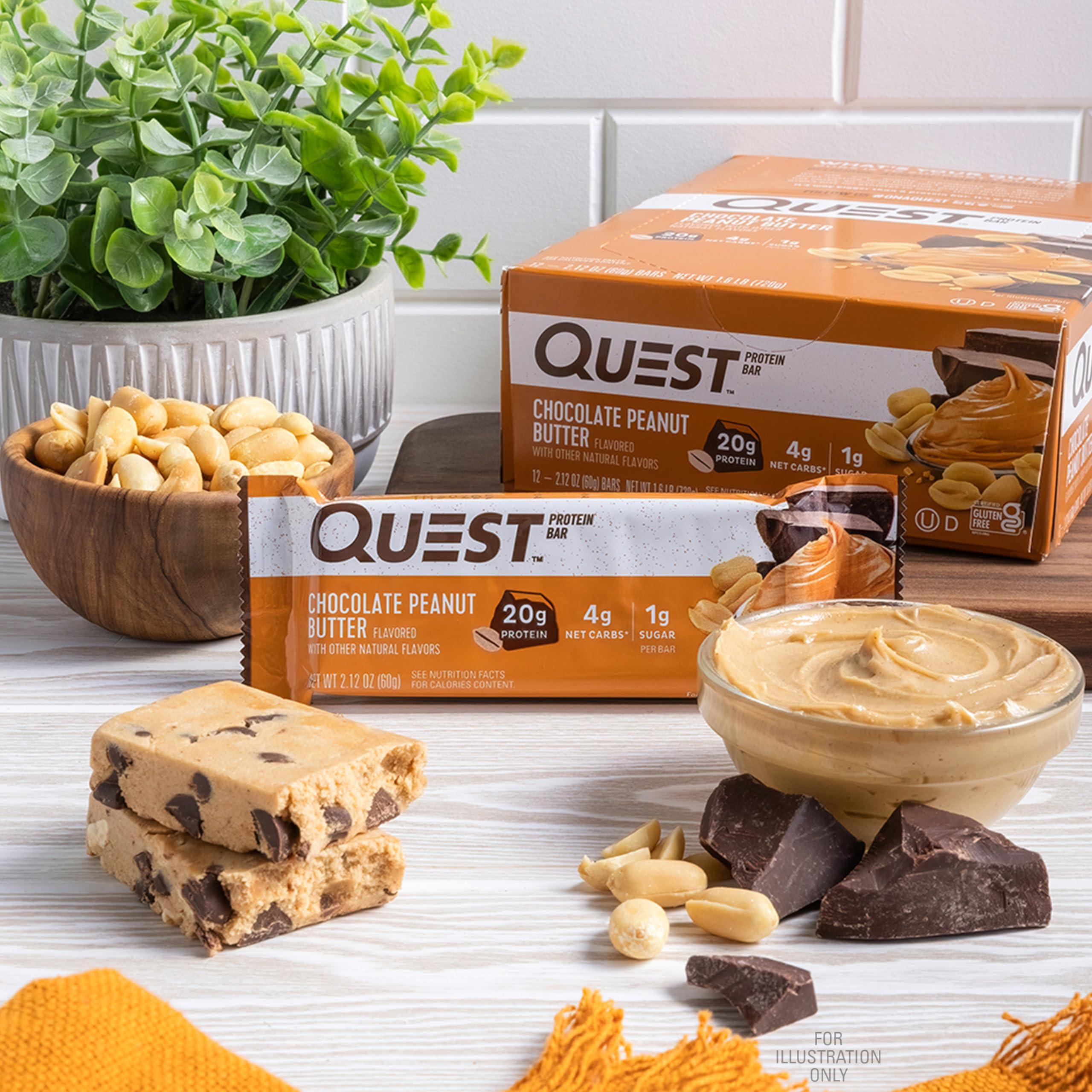 Quest Nutrition Chocolate Peanut Butter Bars, 20g Protein, 1g Sugar, 5g Net Carb, Gluten Free, Keto Friendly, 12 Count - Image 5