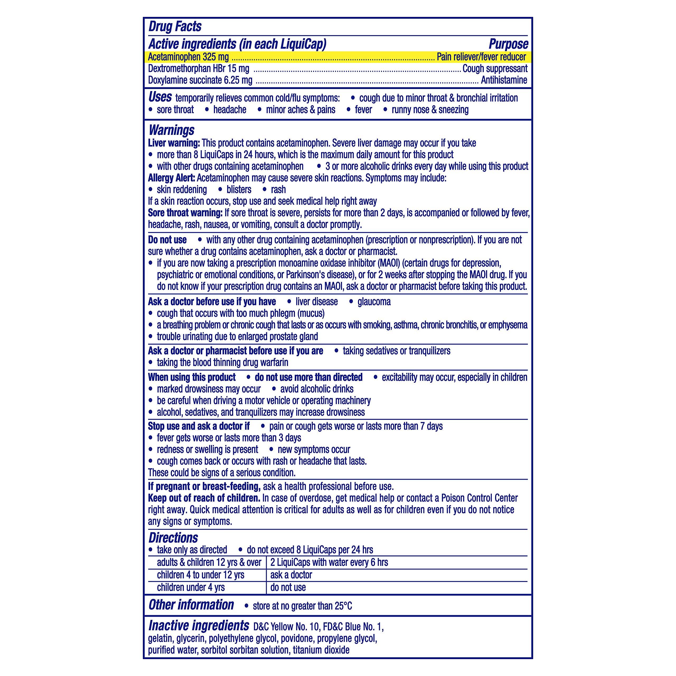 VICKS NyQuil Cold & Flu Relief Over-the-Counter Medicine, Powerful Multi-Symptom Nighttime Relief for Headache, Fever, Sore Throat, Minor Aches & Pains, Sneezing, Runny Nose, and Cough, 48 LiquiCaps - Image 2