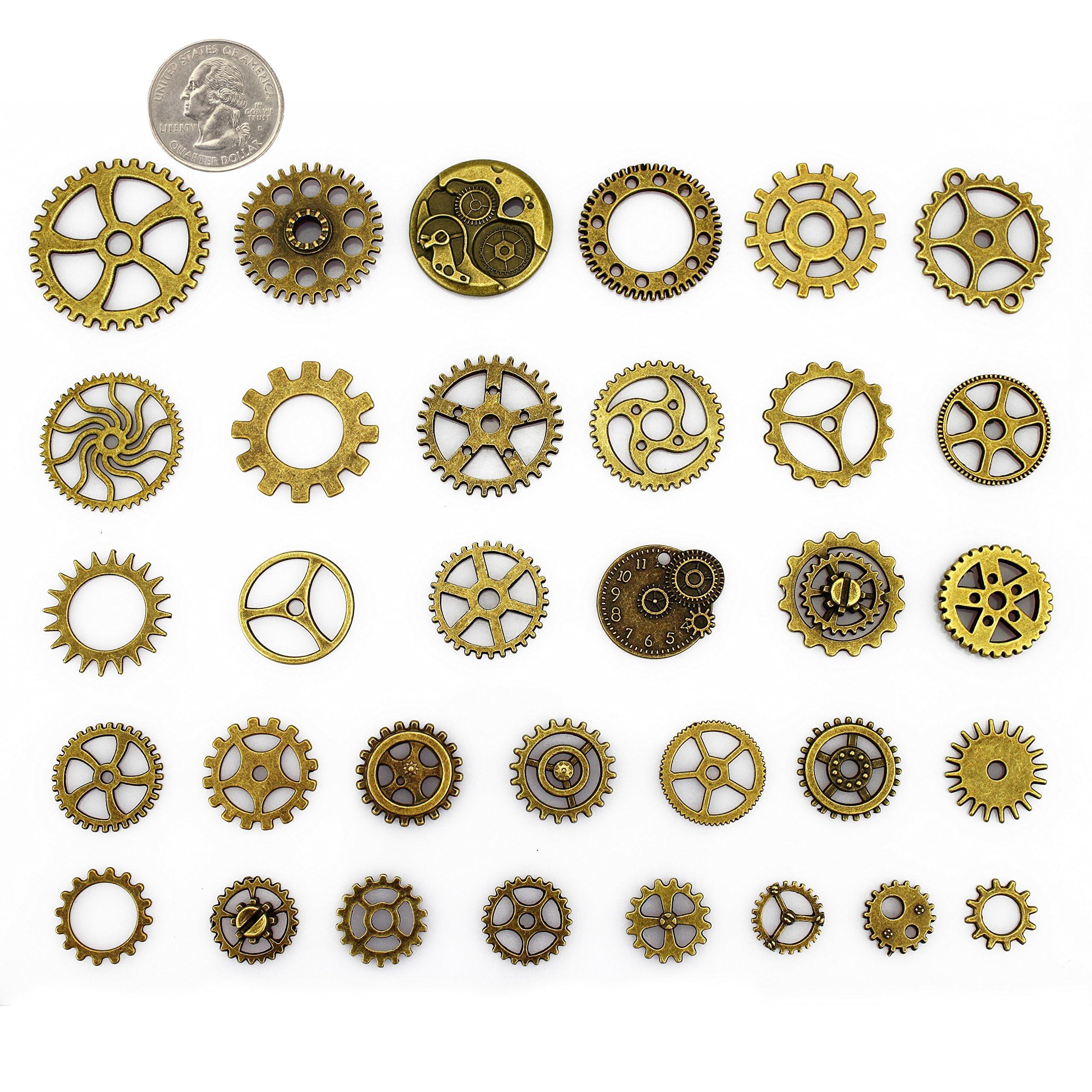 LolliBeads® 120 Gram Antiqued Bronze Metal Skeleton Steampunk Watch Gear Cog Wheel Sets(80pcs) - Image 4