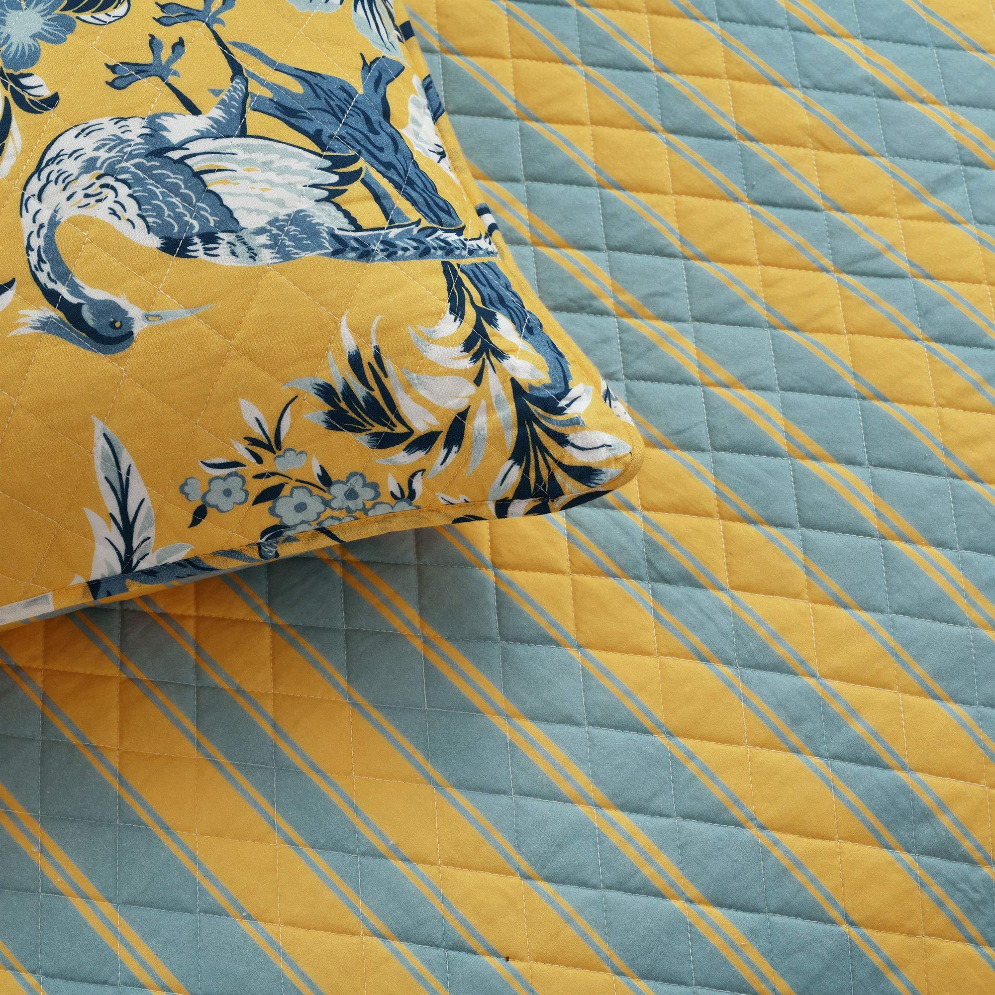 Lush Decor Dolores Reversible Cotton Quilt Set, 3 Piece Set, Full/ Queen, Yellow & Blue - Toile Bedding Set - Floral & Bird Quilt - Cottage, Maximalist & French Country Bedroom Decor - Image 7