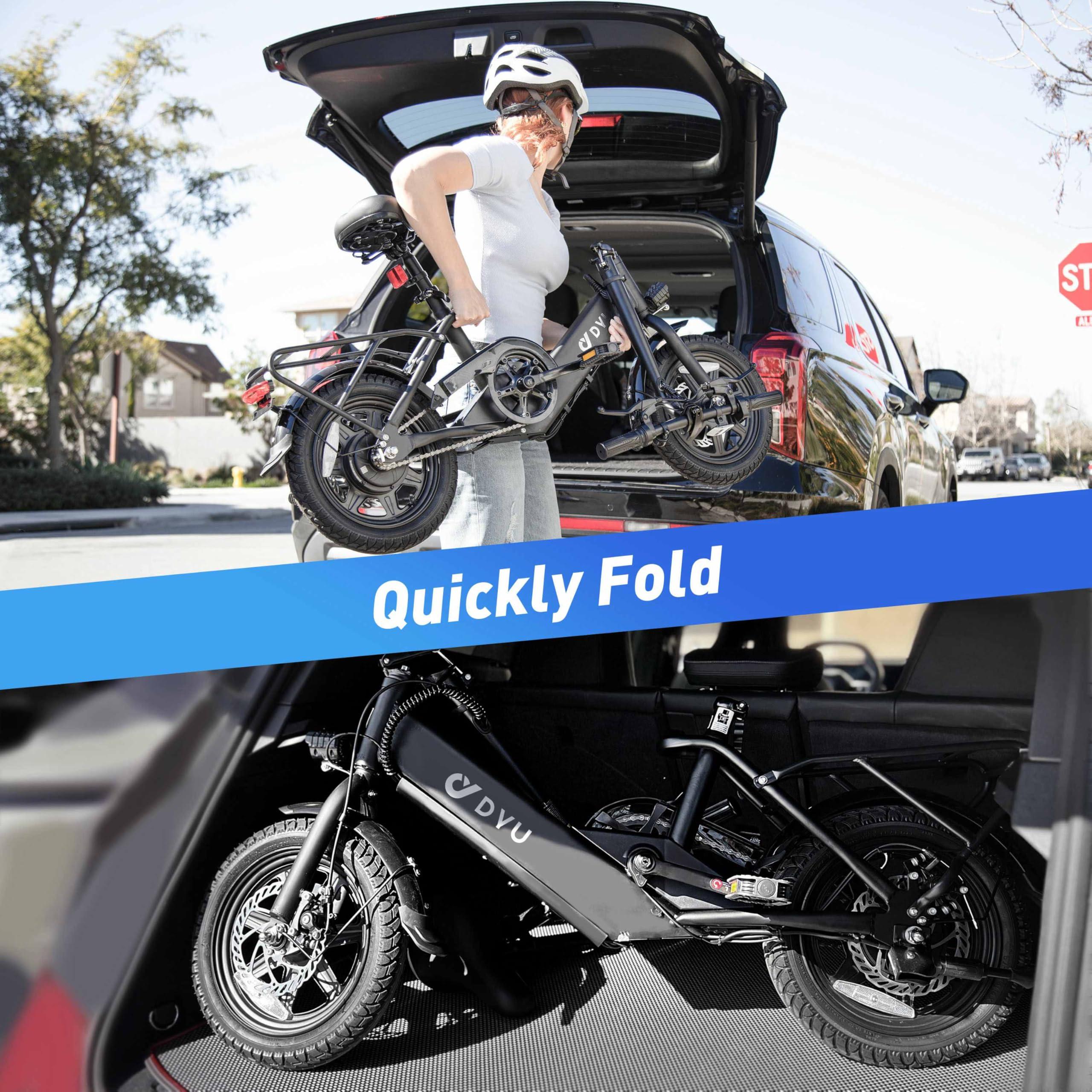 DYU Electric Bike for Adults Teens, Folding Electric Bicycle,Commuter City E-Bike with 350W Motor and 36V 7.5Ah Battery,3 Levels Assist, Dual Disc Brakes,14/16" Foldable ebike with Pedals - Image 3