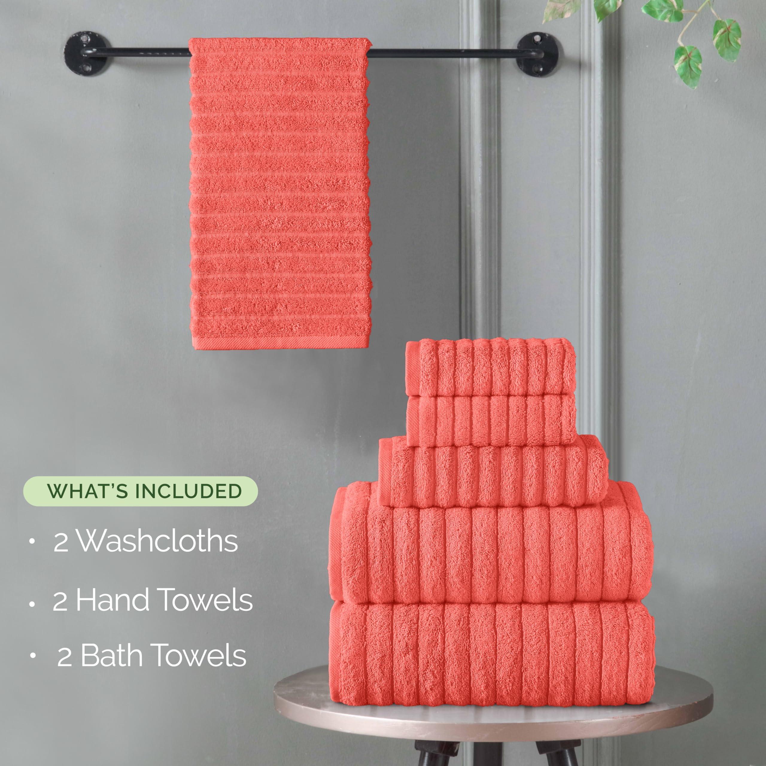 Elegant Comfort 100% Turkish Cotton Corduroy Ribbed Luxury Bath Towels 6-Piece Set, Premium Feel - Quick Dry, Highly Absorbent, Contains 2 Bath Towels, 2 Hand Towels, and 2 Washcloths, Coral - Image 4