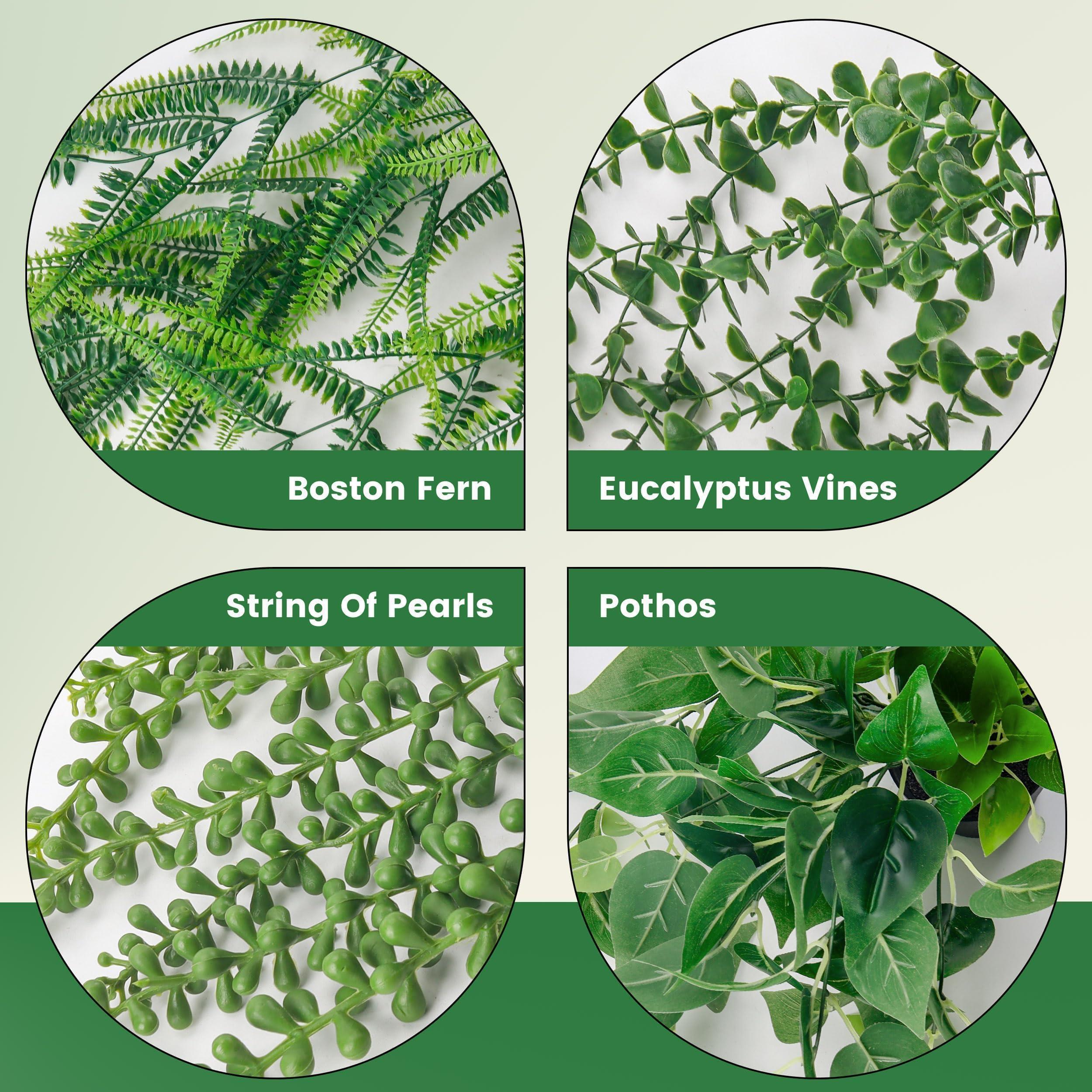 Der Rose 4Pcs Fake Plants Hanging Artificial Ivy Vine Faux Eucalyptus Hanging Plants, Boston Fern, String of Pearls for Living Room Bedroom Boho Wall Shelf Indoor Outdoor Decor - Image 4