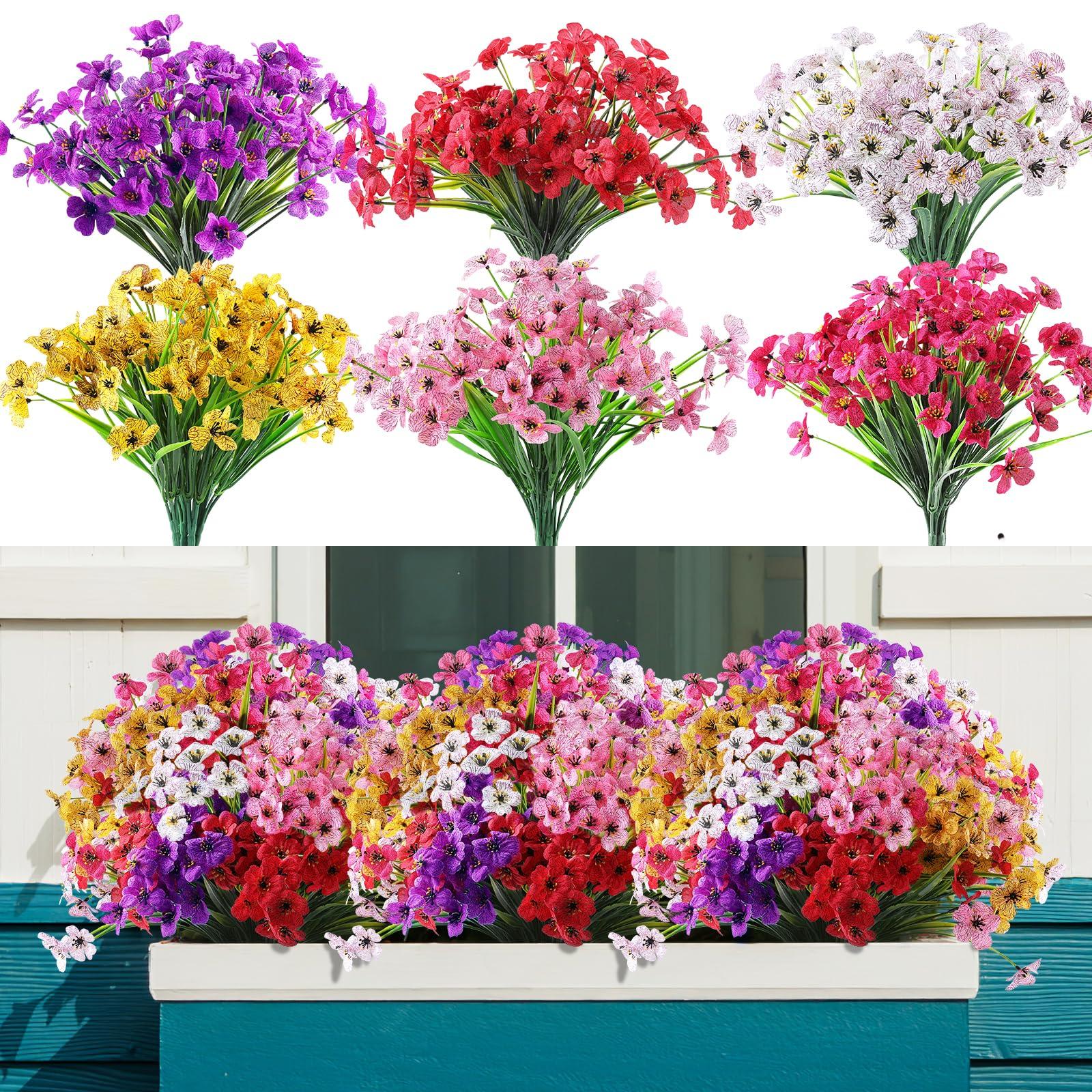 AGIRL 24 Bundles Artificial Flowers for Outdoor,No Fade Fake Plastic Flowers Faux Plants for Decoration Hanging Planters Indoor Outside Garden Porch Window Box Home Wedding Farmhouse