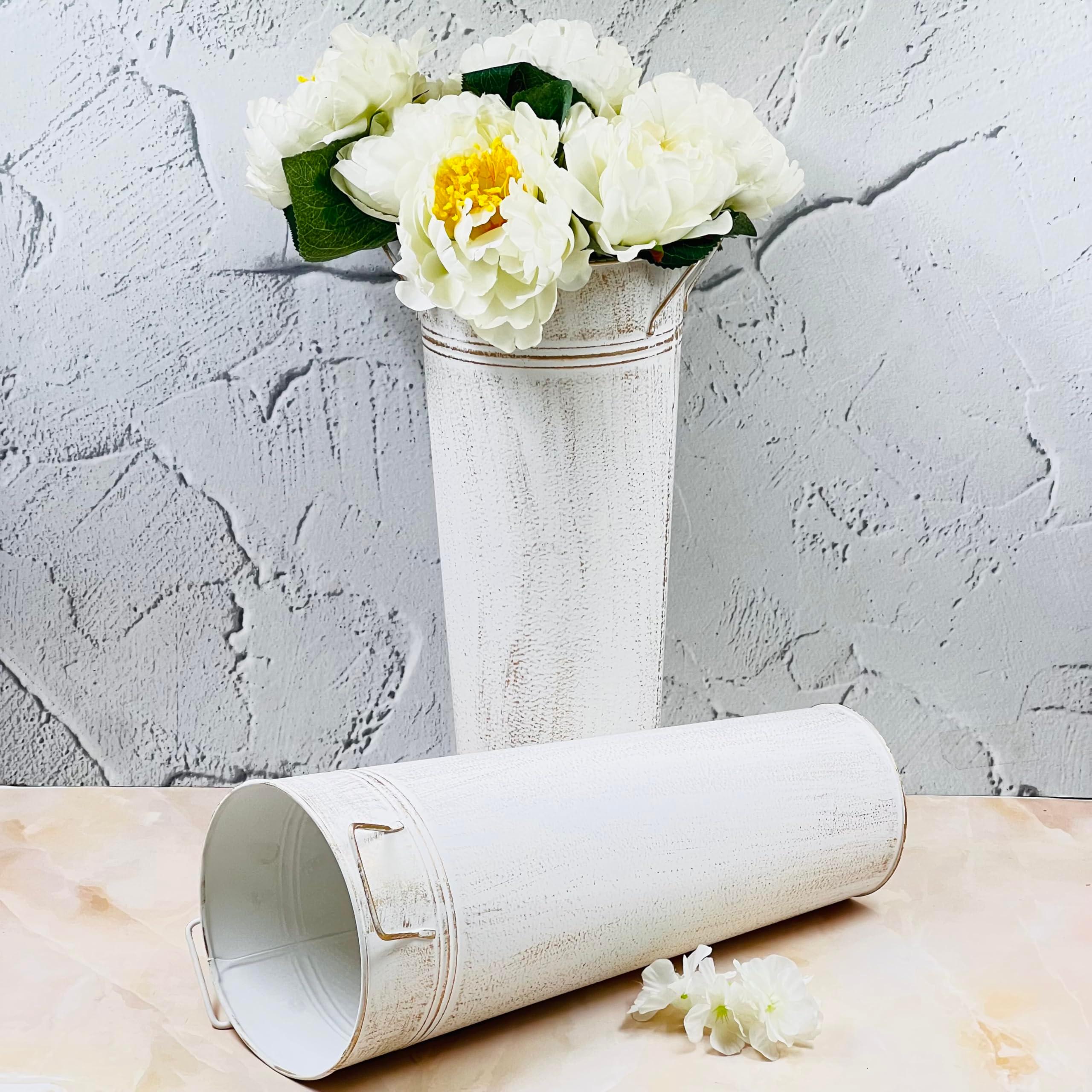 Hosley Set of 2 White Metal French Bucket with Handles & PVC Liner, 6" Dia x 15" H for Weddings, Parties, Country Picnics, Floral Arrangements, Tableware Storage, or Gardens - Rustic Farmhouse Décor - Image 7