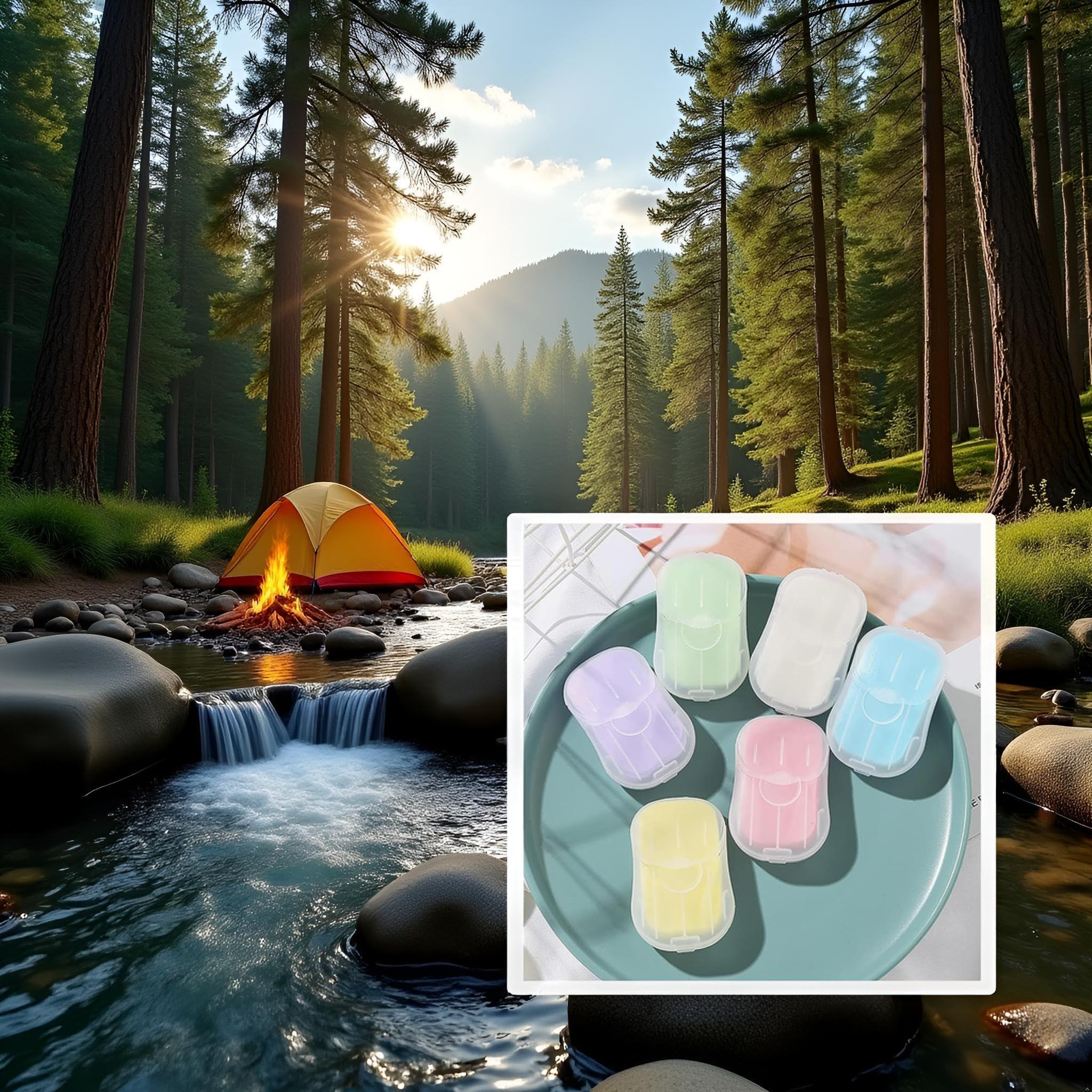 Sluswallow 50Pcs Blue Portable Soap Sheets,Water Soluble Hand Washing Bath Scented Paper Camping Soap and Shampoo for Outdoor,Camping Hiking Mini Portable Travel Paper Sheets Disposable Personal Care - Image 2