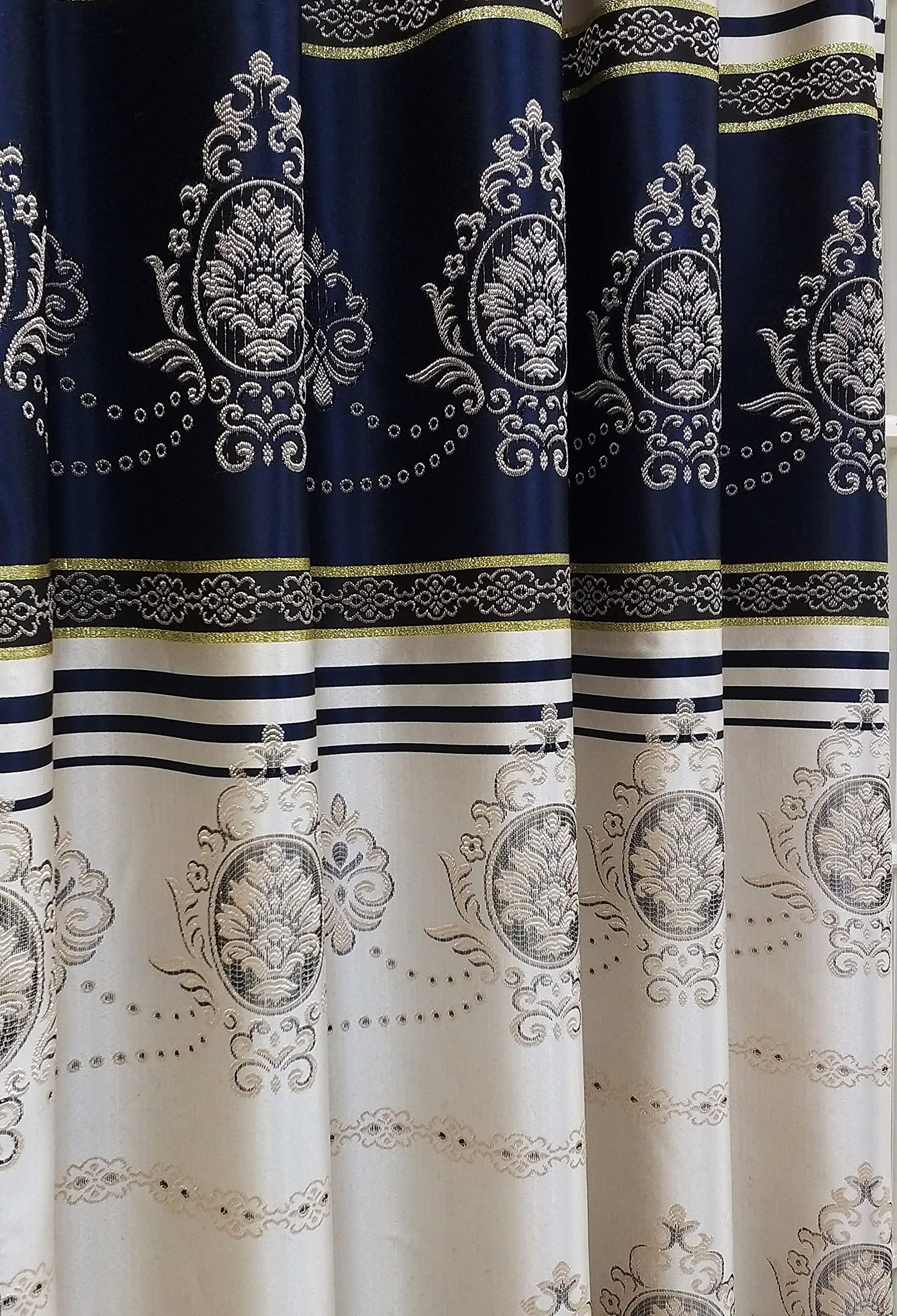 GOHD Harmony Horizon. Jacquard Farmhouse Window Curtain Panel Drape with Attached Fancy Valance. 2pcs Set. Each pc 54" Wide x 90" Drop with 18" Valance. (Navy Blue) - Image 6