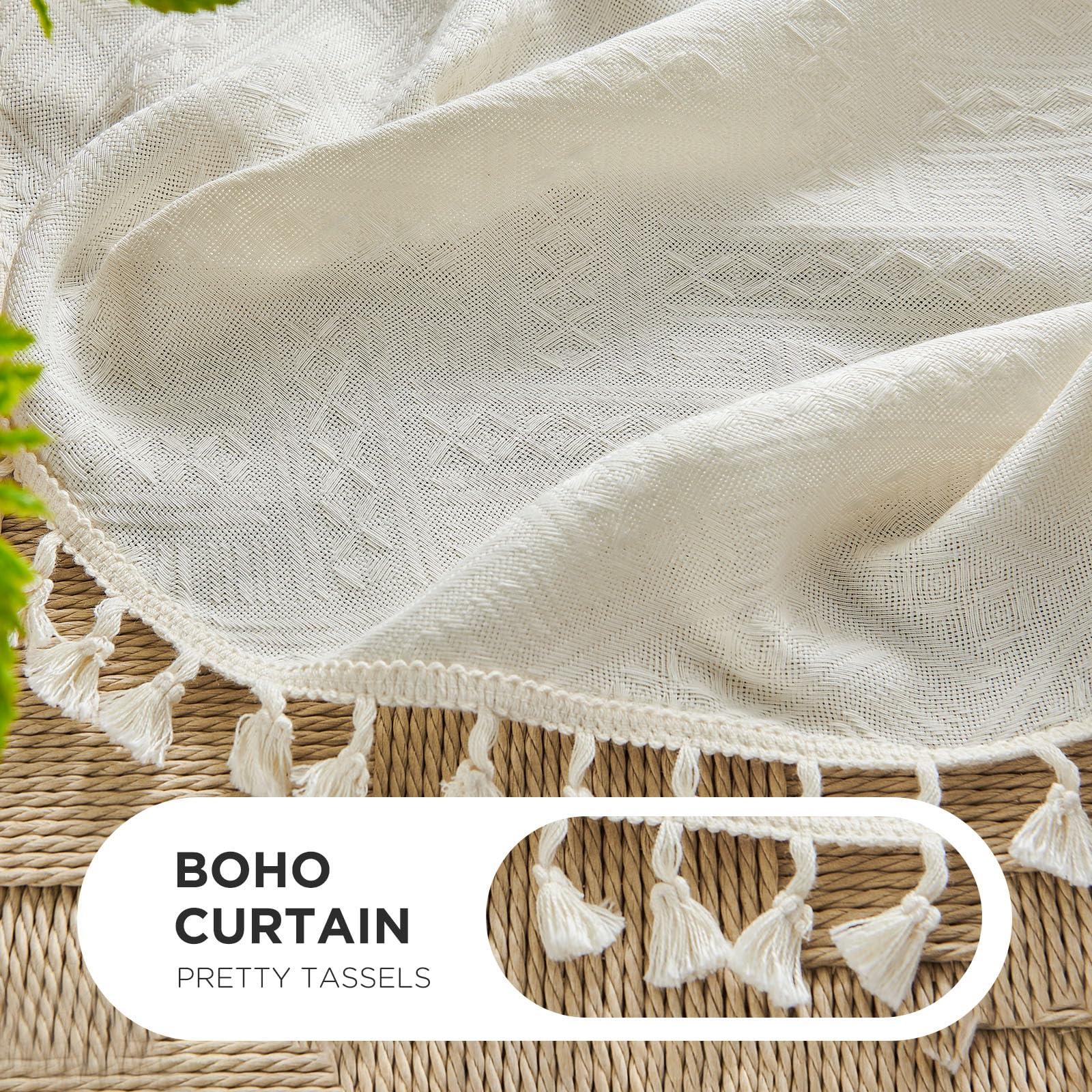 Joydeco Beige Boho Curtains 84 Inch Length 2 Panels, Super Soft Bohemian Farmhouse Curtains with Tassels, Semi Sheer Light Filtering Drapes for Bedroom Living Room (Rod Pocket, 52Wx84L) - Image 4