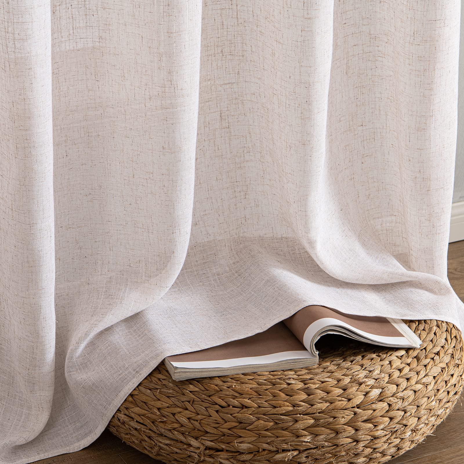 MIULEE Natural White Linen Curtains 84 Inch Long for Bedroom Living Room, Soft Thick Linen Textured Window Drapes Semi Sheer Light Filtering Rod Pocket Back Tab Neutral Farmhouse Cream Ivory 2 Panels - Image 7