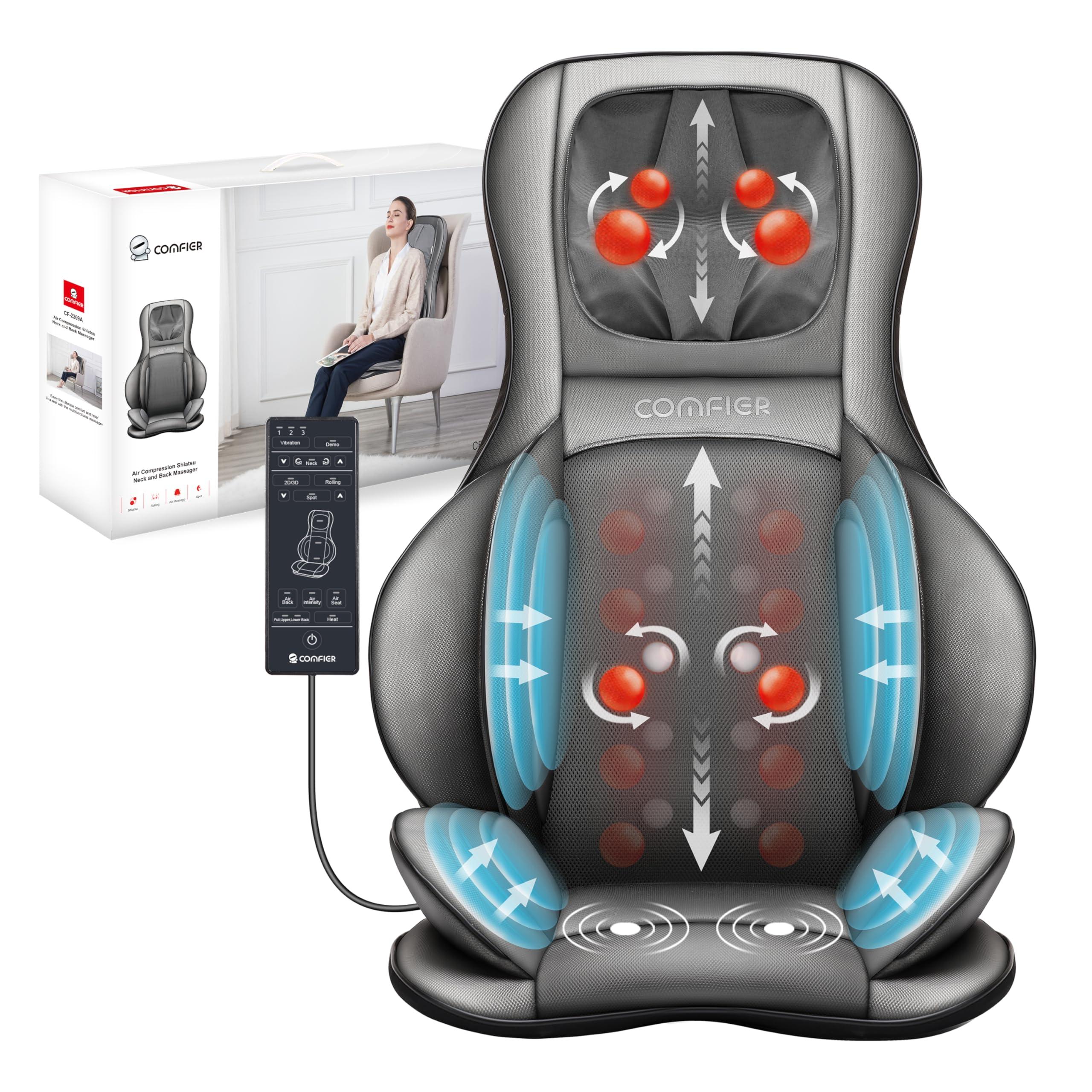 COMFIER Massager Chair with Heat, Shiatsu Neck Back Massager Portable with Compress & Rolling,Massage Chair Pad for Full Back,Neck,Full Body Pain, Gray - Image 1