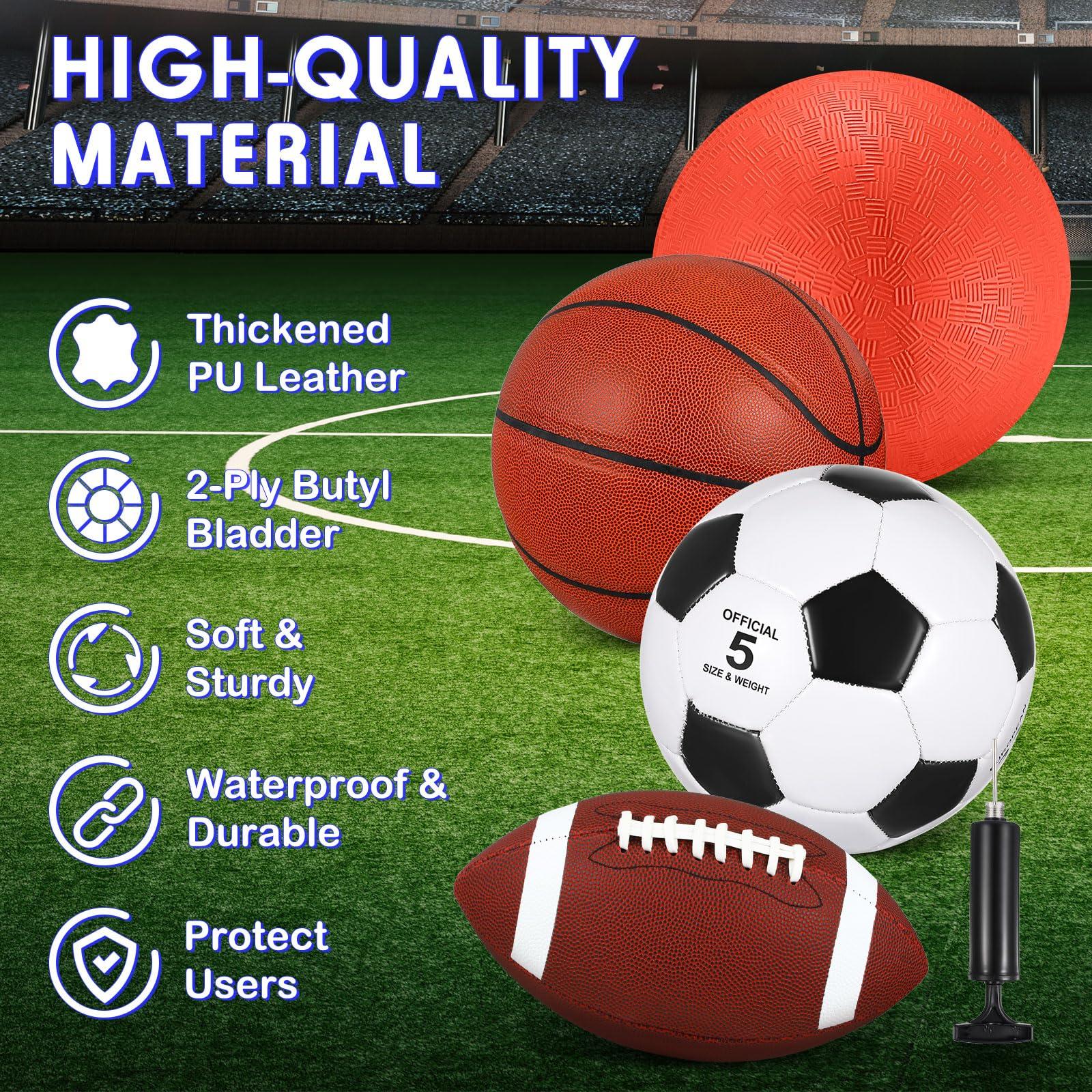 HyDren Sports Balls Set for Teen Adult, Include Official Size Basketball Soccer Ball Football Playground Ball with Pump and Equipment Carry Bag Sports Gift Back to School - Image 3