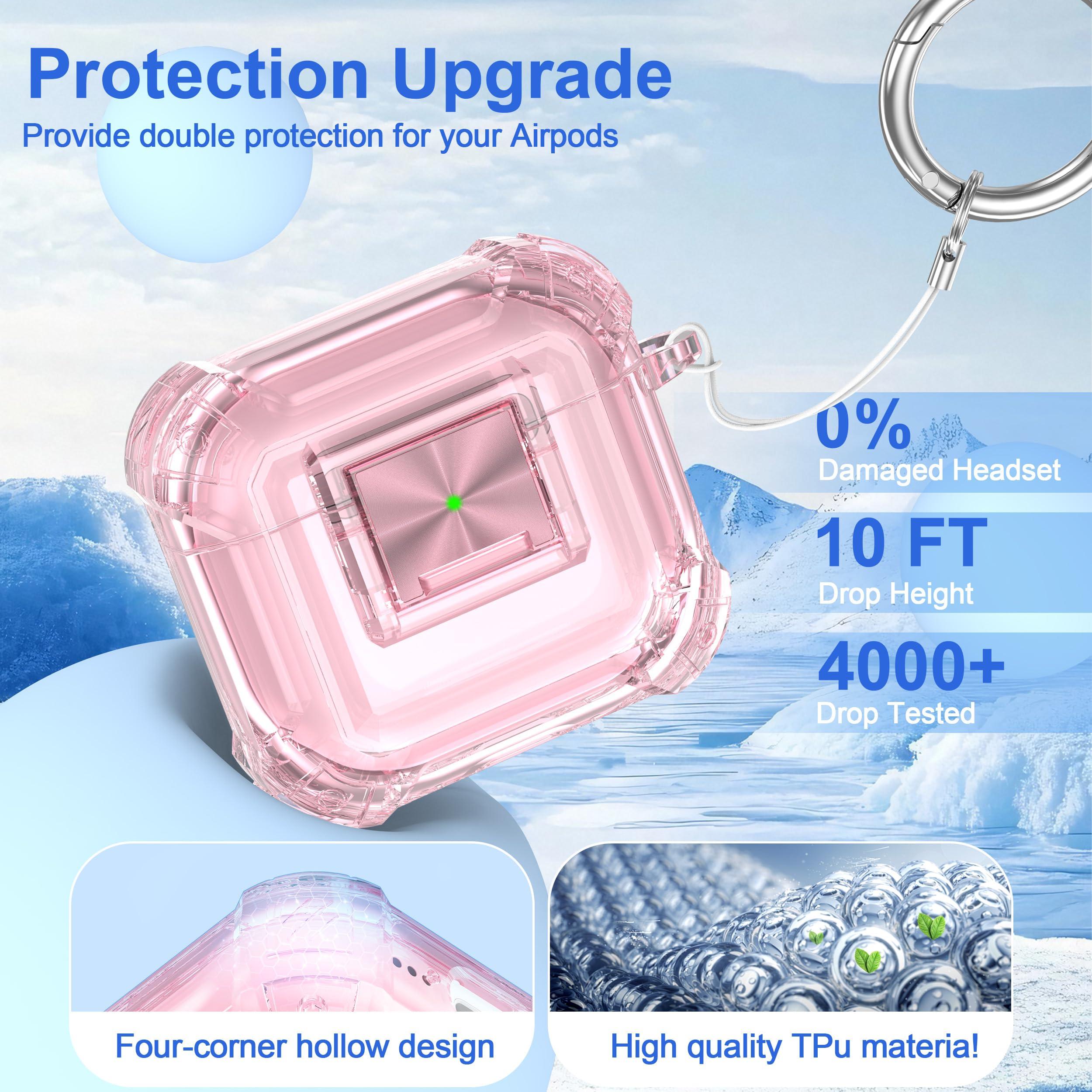 RFUNGUANGO Security Lock for Airpods 4 Case, Compatible with Apple Airpod 4 Case (2024) (USB-C), Compatible with Airpod 4 with Cleaning Kit for Teen Girls, Transparent Pink - Image 4
