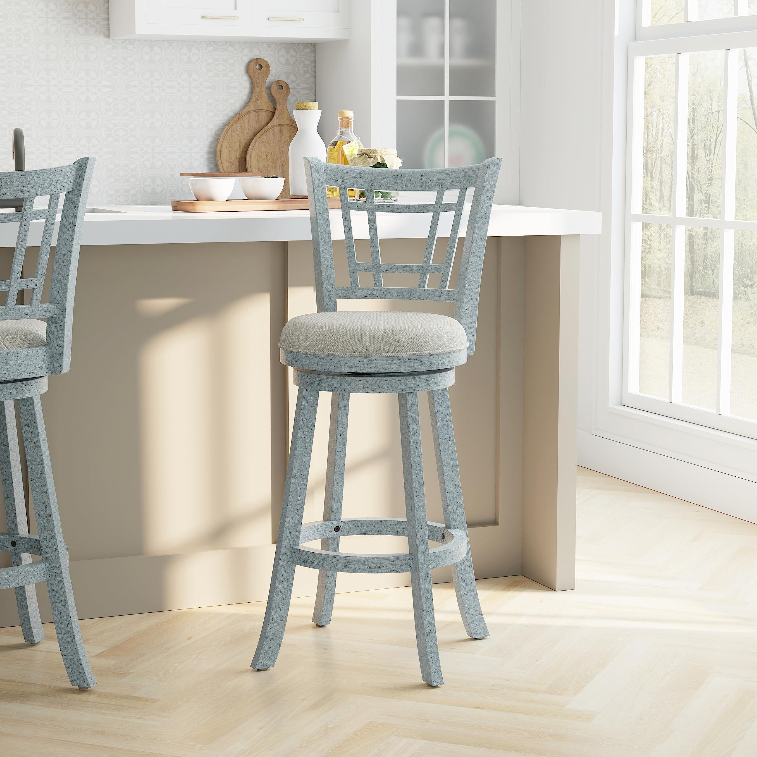 Hillsdale Fairfox 30.5" Wood Swivel Bar Height Stool, Blue Wire Brush - Image 2