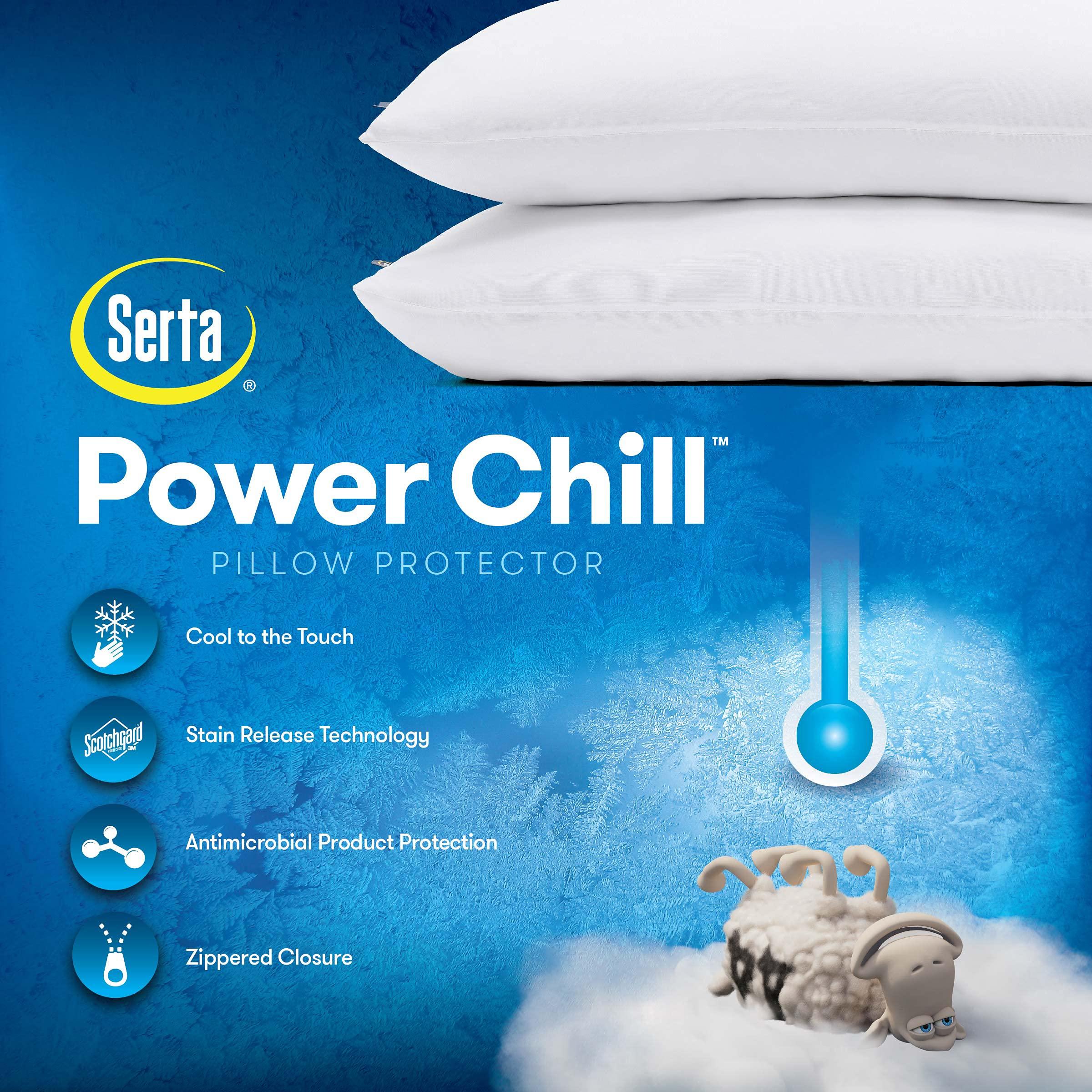 Serta Power Chill Cooling Pillow Protectors, Stain Resistant and Zippered Pillow Protector, Protects Pillow from Dust and Dirt (2 Pack), Standard/Queen, White - Image 6