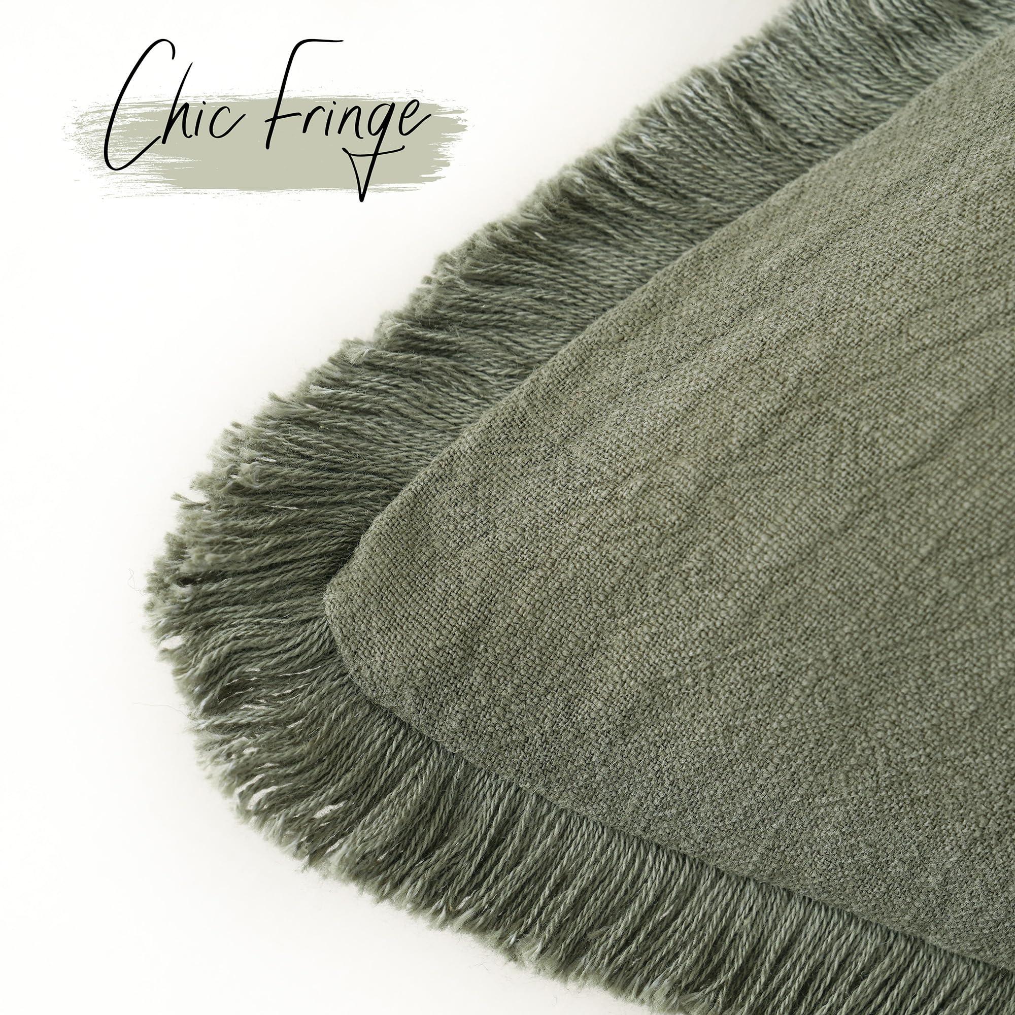 Foindtower Set of 2 Decorative Linen Fringe Throw Pillow Covers Cozy Boho Farmhouse Cushion Cover with Tassels Soft Accent Pillowcase for Couch Sofa Bed Living Room Home Decor,18×18 Inch,Olive Green - Image 4