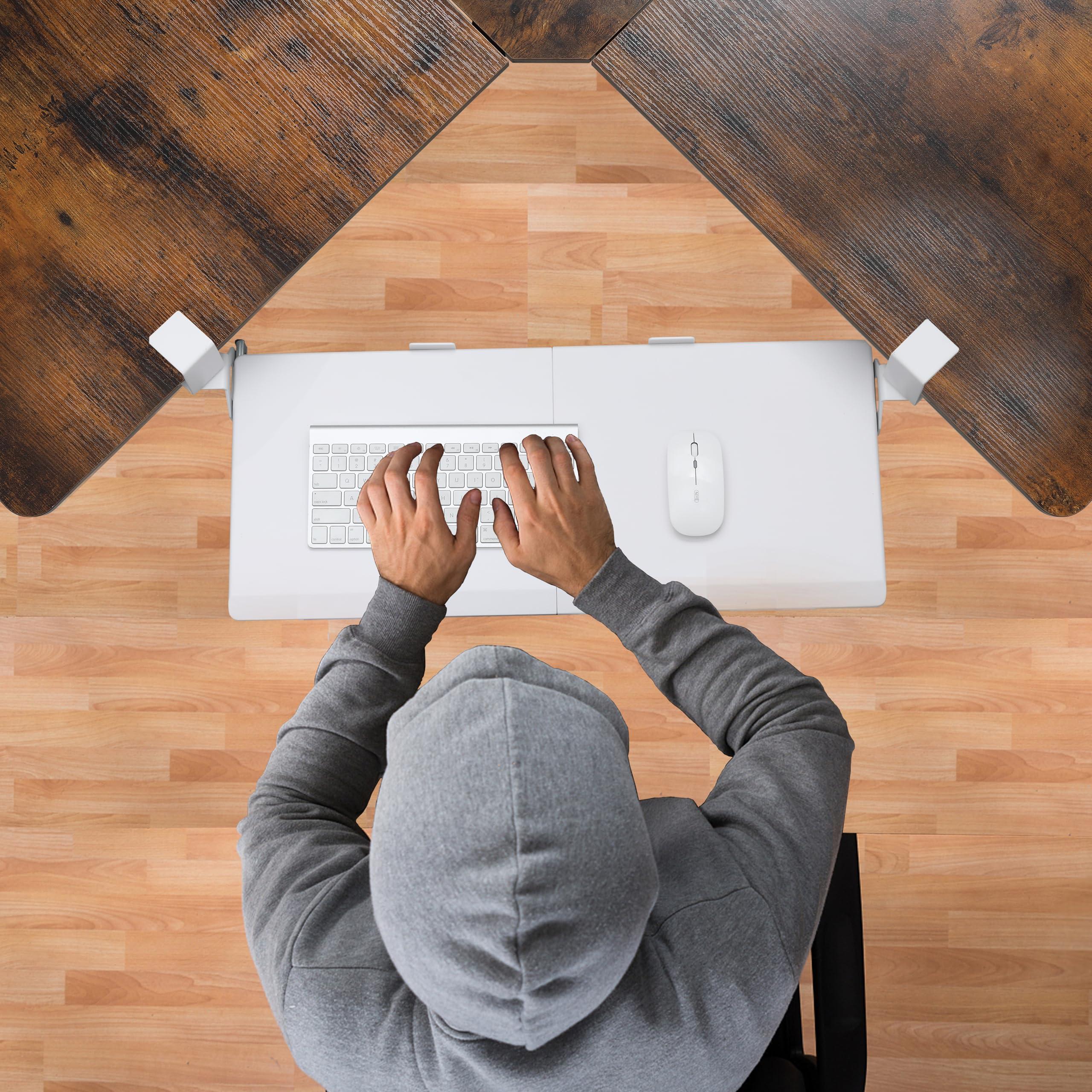 ETHU Keyboard Tray Under Desk, Ergonomic Corner Keyboard Tray with 180° Adjustable C Clamp for L Shape Desk 26.77" X 12.2" Easy to Install, Computer Keyboard Stand for Home and Office (White) - Image 2