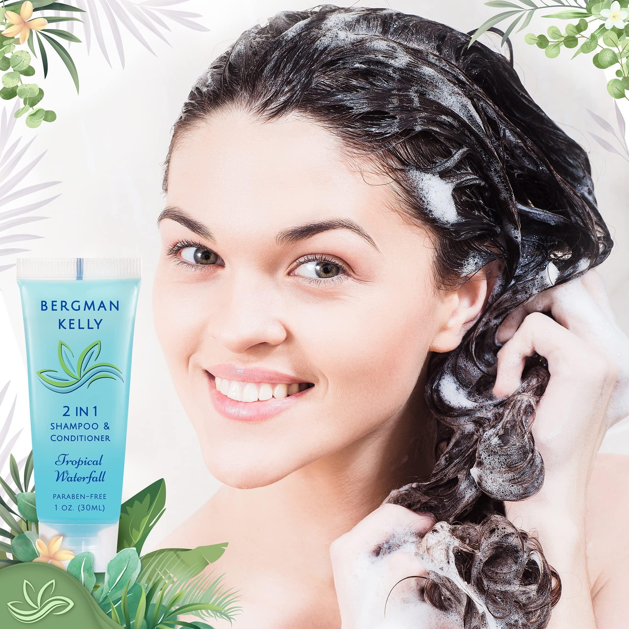 Bergman Kelly - Travel Size 2 in 1 Shampoo & Conditioner - 1 fl oz, 100 PK, Tropical Waterfall - Delight Your Guests w/Invigorating & Refreshing Shampoo Amenities - Small Hotel Toiletries in Bulk - Image 5